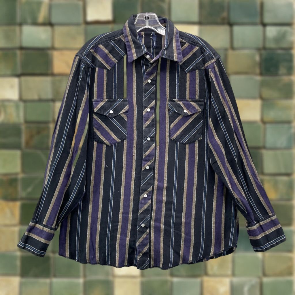Wrangler VINTAGE Wrangler Western Shirt Men's XL Purple Stripe Pearl Snap Workwear Cowboy Shirt Size US XL / EU 56 / 4 - 1 Thumbnail