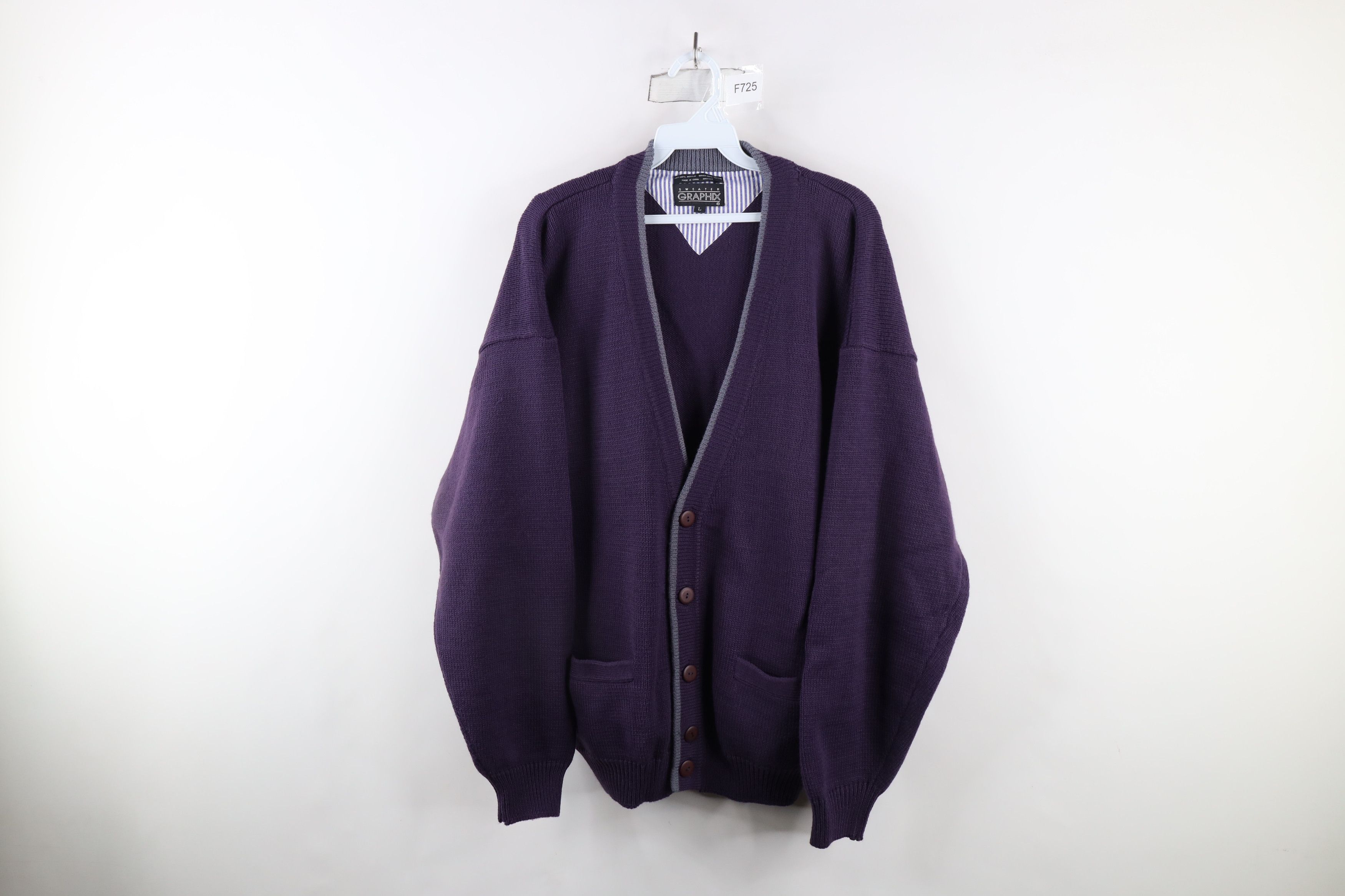Vintage Vintage 90s Streetwear Ribbed Knit Cardigan Sweater Purple Size US L / EU 52-54 / 3 - 1 Thumbnail