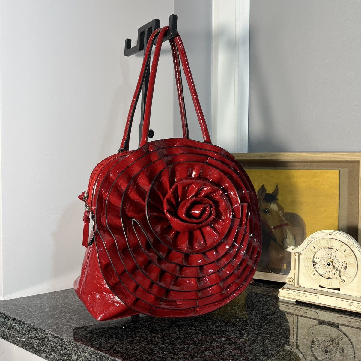 Avant Garde x Vintage Magda Butrym Style Floral Rose Shoulder Hand Bag Highfashon in Red, Women's