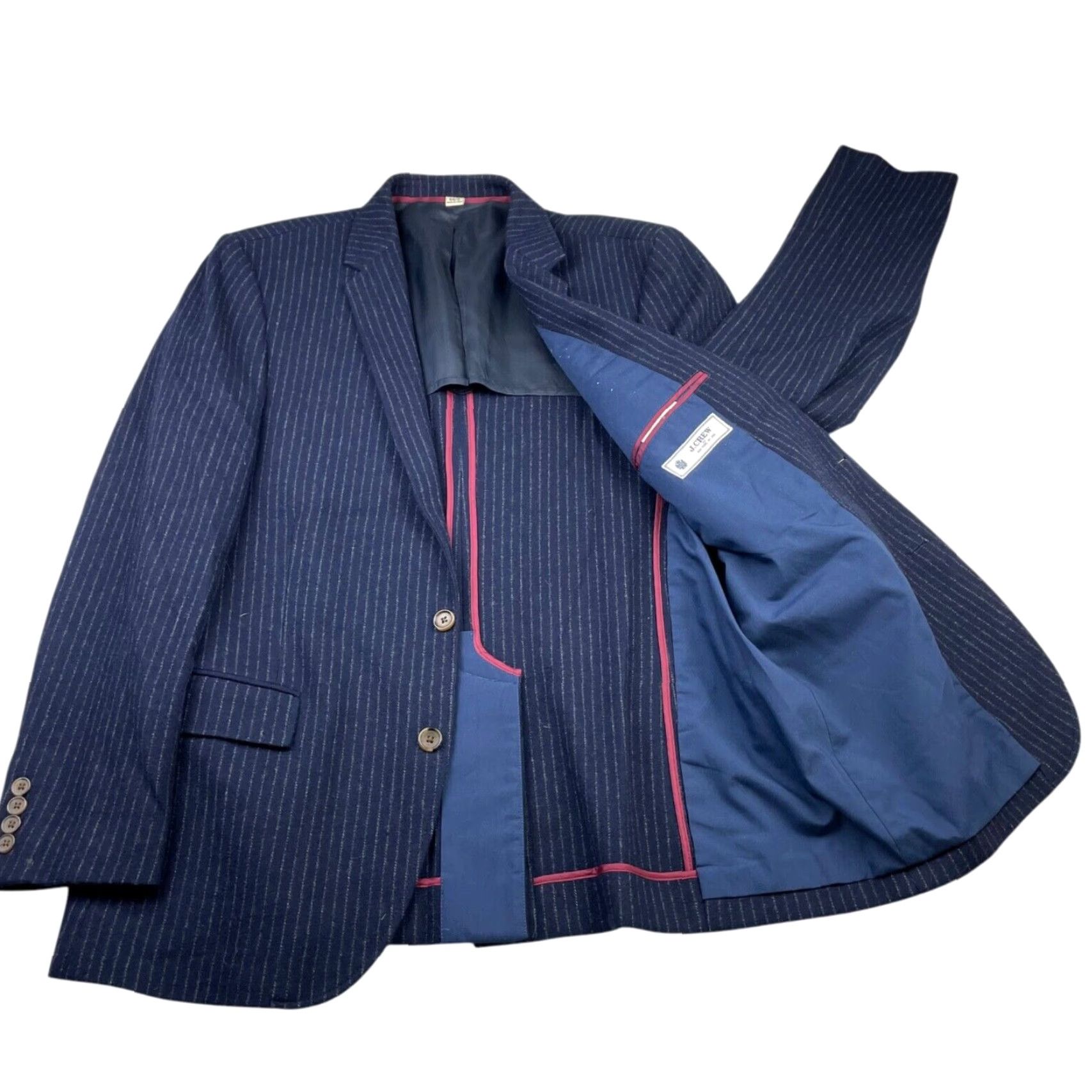 J.Crew J.Crew Blazer Men’s 100% Wool Thick Flannel Navy Railroad Stripe 2-Button 44R Jacket/Coat Regular Adult Mens Size 44R - 3 Thumbnail