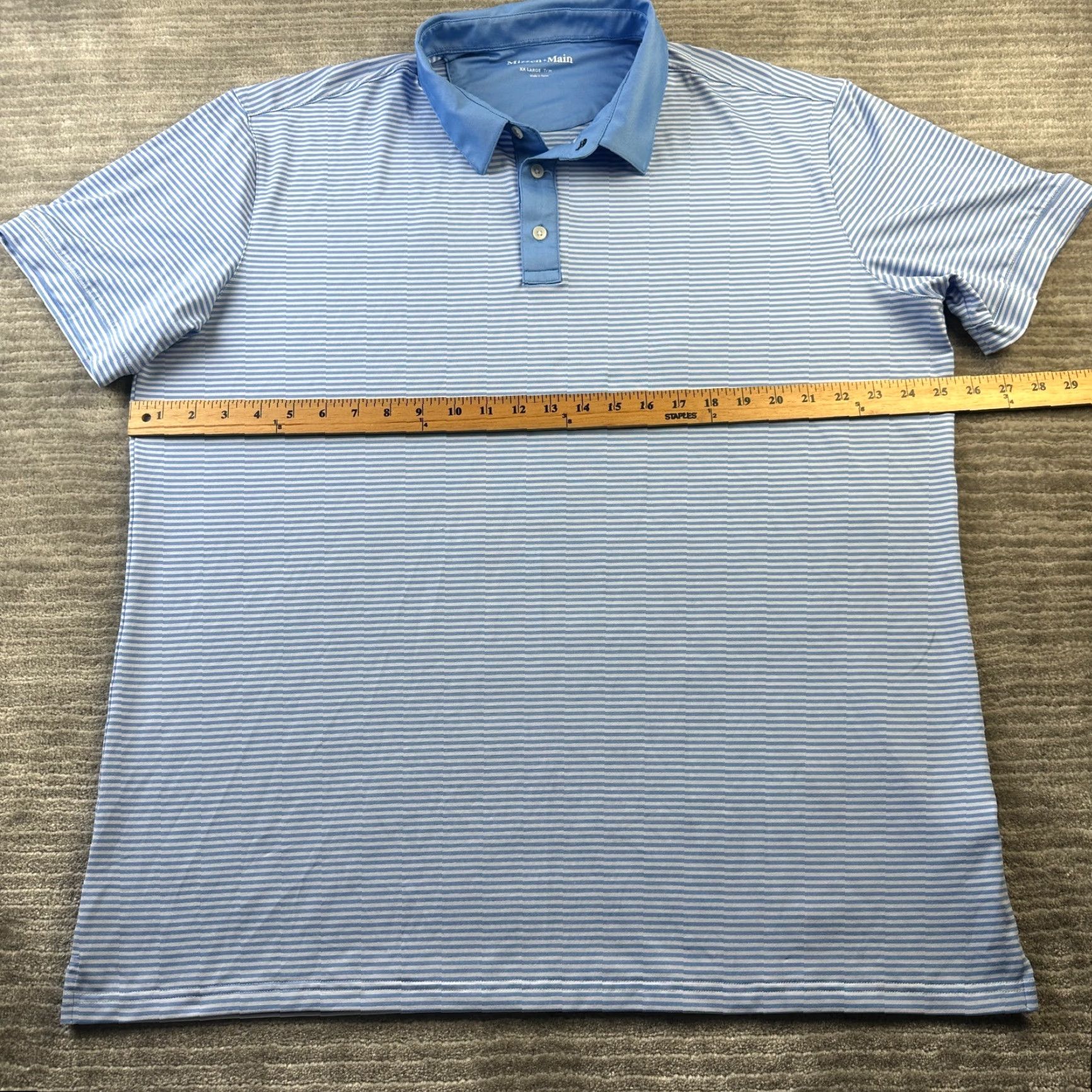 Mizzen+Main Mizzen+Main Polo Shirt Mens 2XL Blue Stripe Trim Fit Stretch Performance Golf Rugby Short Sleeve Collared Button 2XL Mens Size US XXL / EU 58 / 5 - 7 Thumbnail