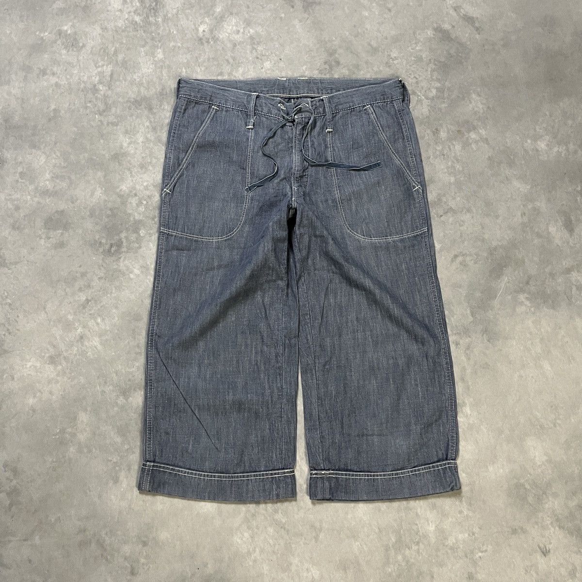 45rpm 45RPM CHAMBRAY WIDE LEG CROPPED PANTS DRAWSTRING WORKWEAR Size US 29 - 1 Thumbnail