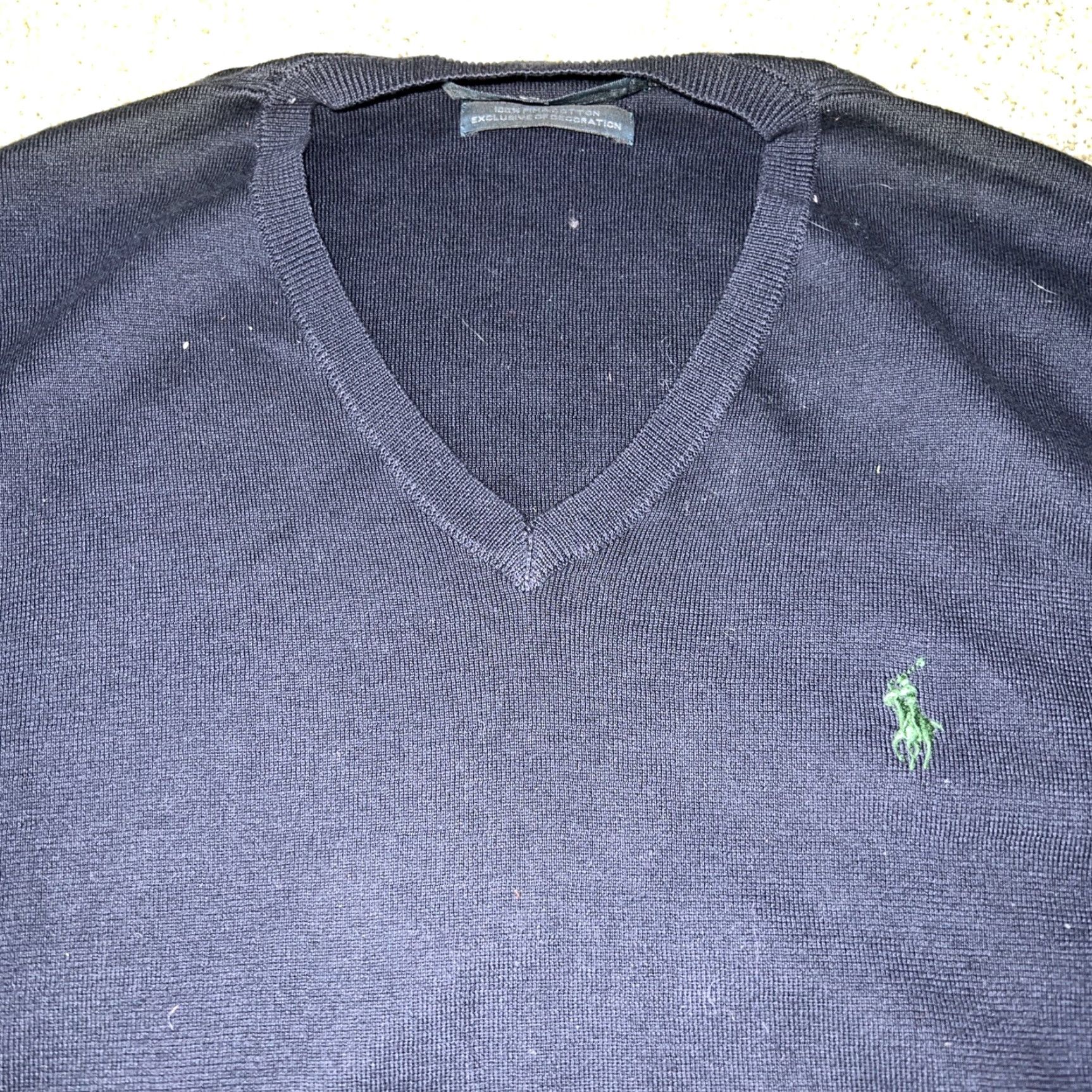 Polo Ralph Lauren Polo Ralph Lauren Sweater V-Neck Navy Blue Pima Cotton Men L Size US L / EU 52-54 / 3 - 2 Thumbnail