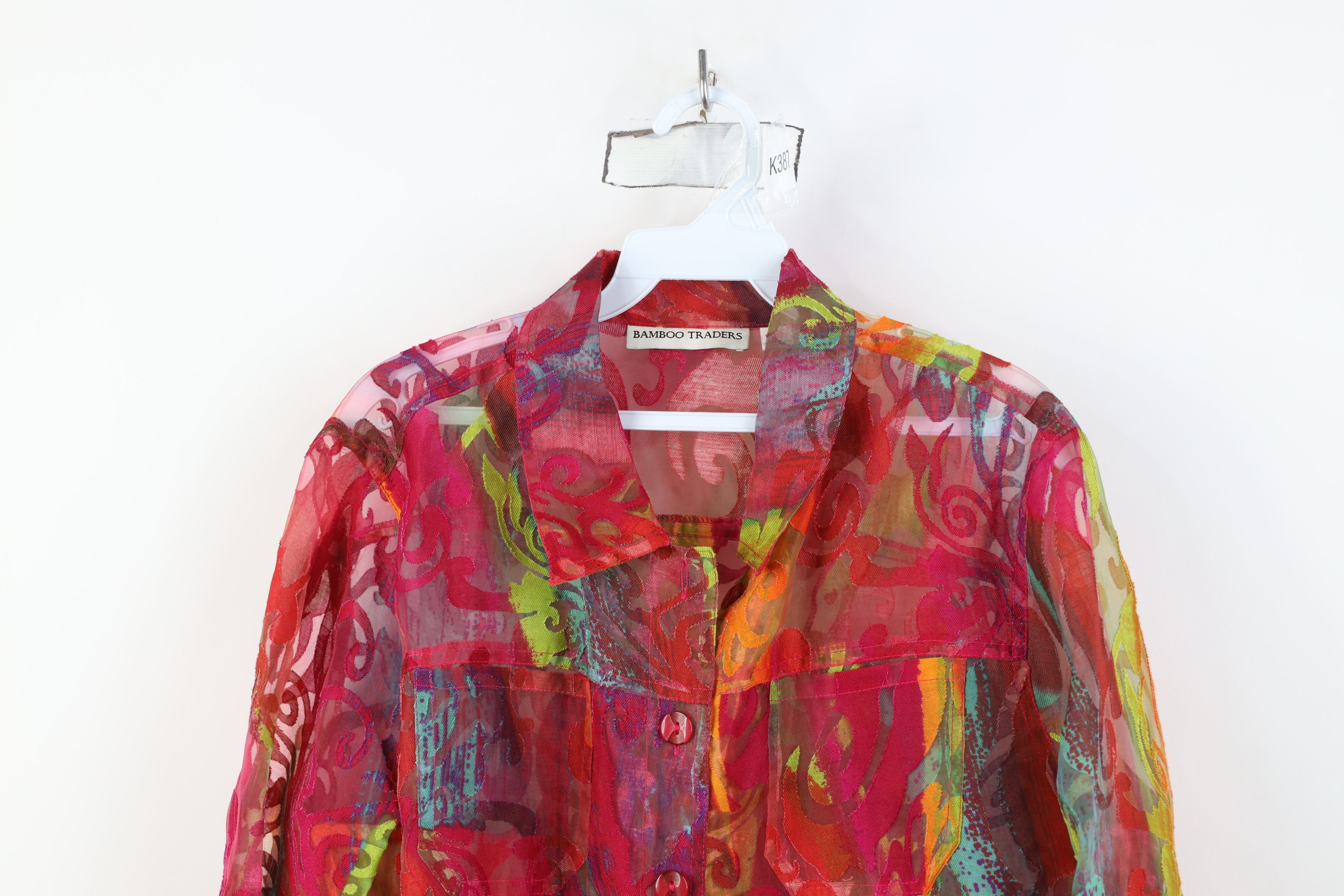 Vintage Vintage 90s Y2K Babydoll Blend Sheer Rainbow Flower Jacket Size L / US 10 / IT 46 - 2 Thumbnail
