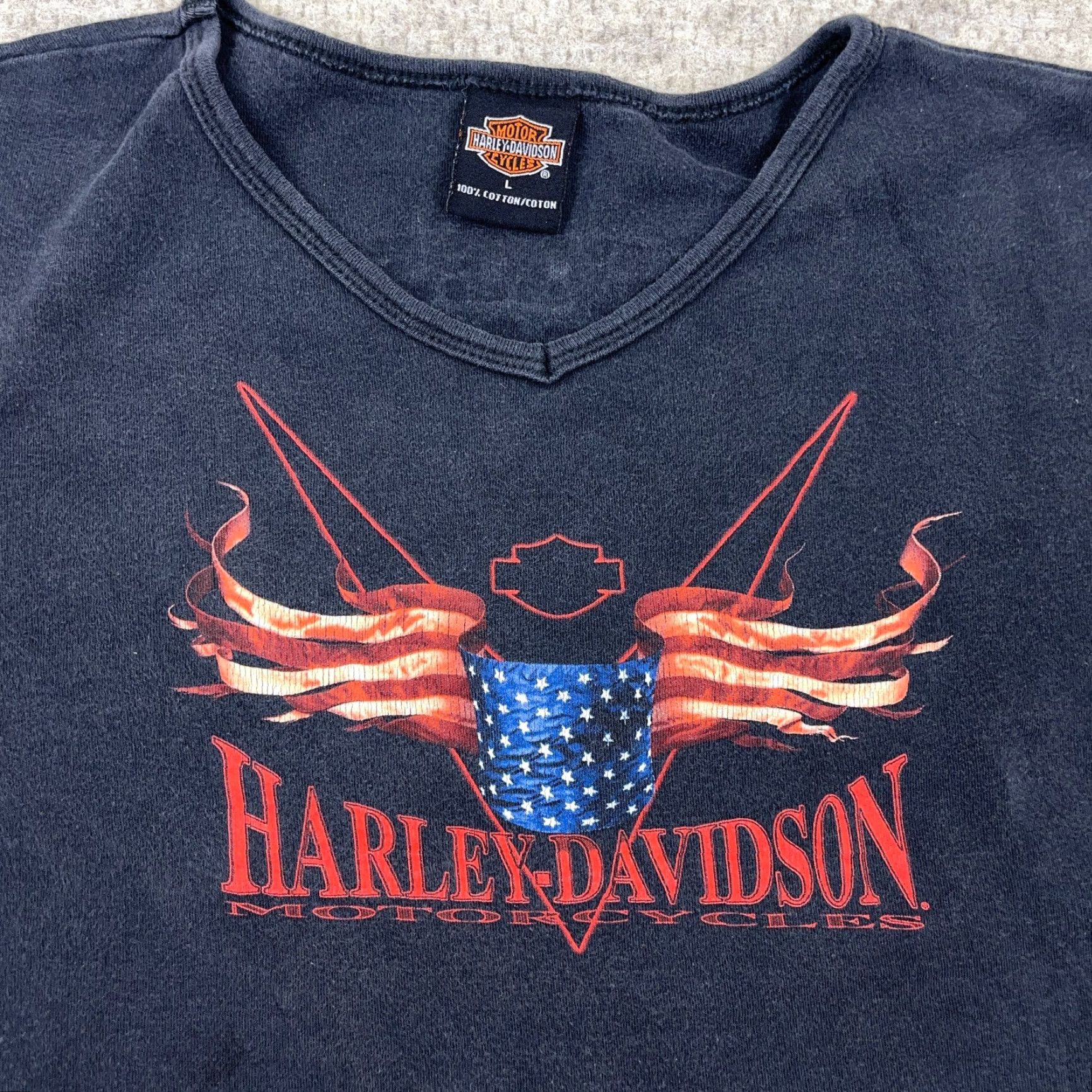 Harley Davidson VINTAGE Harley-Davidson Tank Shirt Women L Black V-Neck Tattoo Faded Graphic Print All Seasons Size L / US 10 / IT 46 - 3 Thumbnail