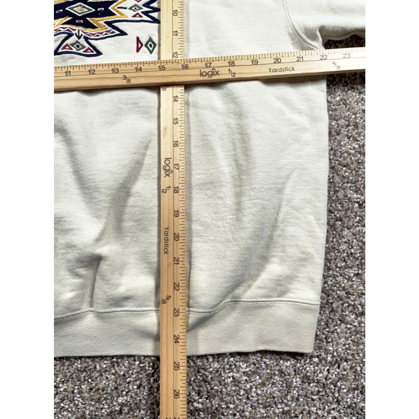 Fruit Of The Loom VINTAGE Fruit of the Loom Sweatshirt Arizona Embroidered Mock Neck Adult Large Beige 90s Southwestern City Tribal Retro Mens Size US L / EU 52-54 / 3 - 7 Thumbnail