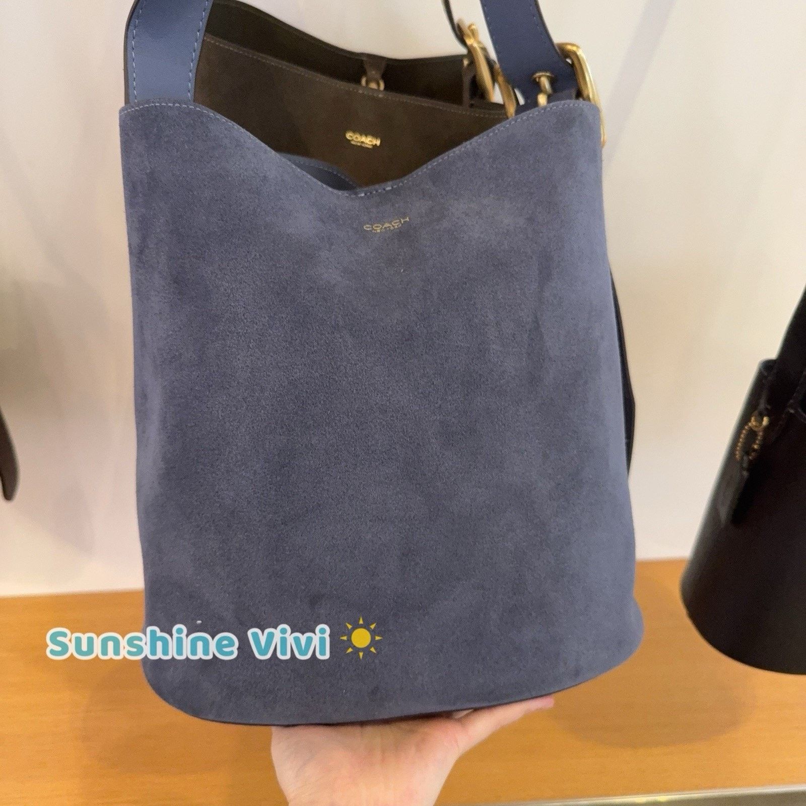 Coach NWT Coach Bleecker Bucket Bag CCC24 suede Brass/Light Denim Size ONE SIZE - 2 Thumbnail