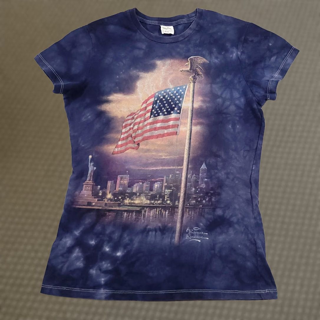 The Mountain VINTAGE? No, not vintage. Thomas Kinkade Shirt Womens Medium Blue American Flag Statue of Liberty Skyline Tee Size M / US 6-8 / IT 42-44 - 1 Thumbnail