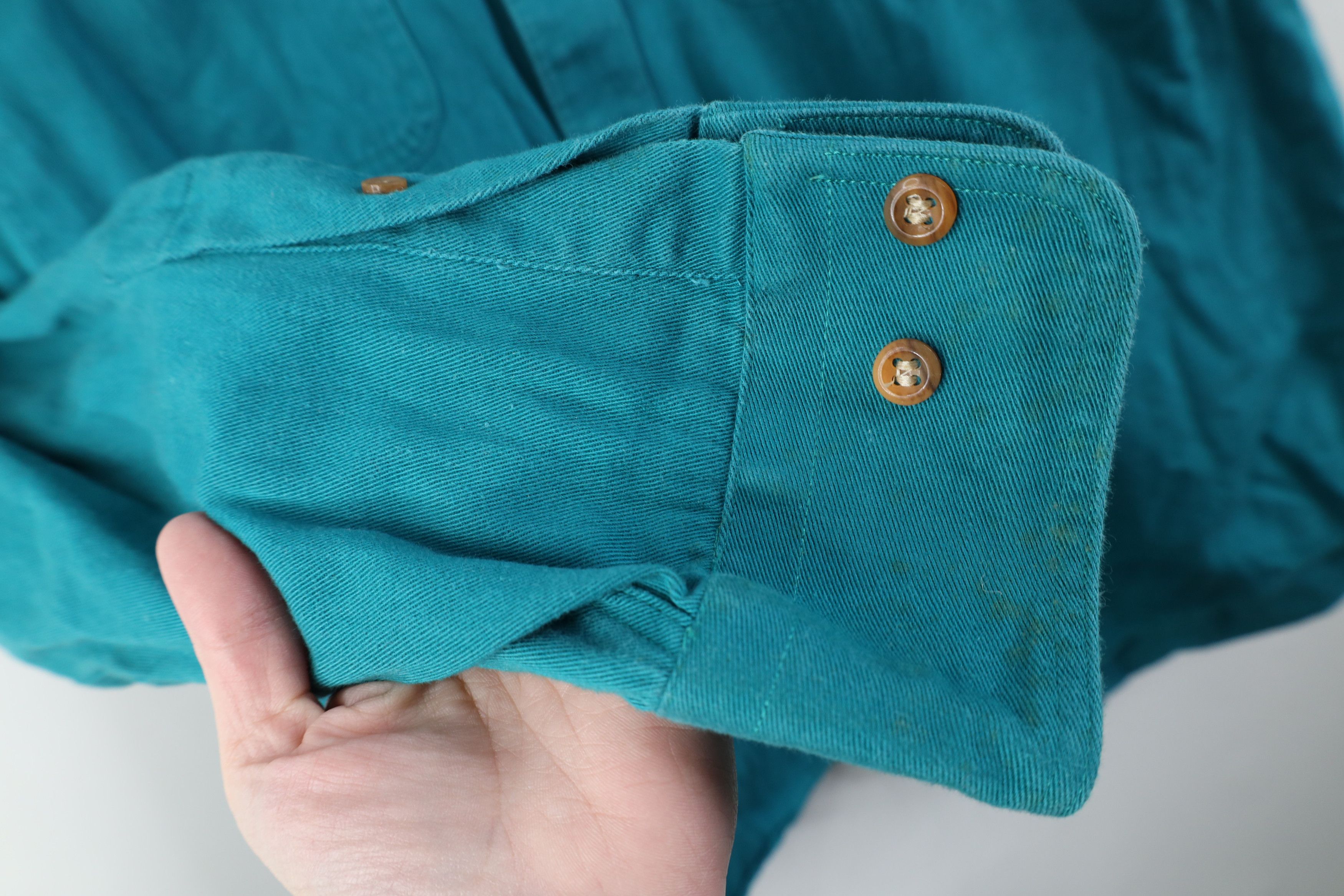 Vintage Vintage 90s Streetwear Twill Collared Button Shirt Teal Size US L / EU 52-54 / 3 - 8 Thumbnail