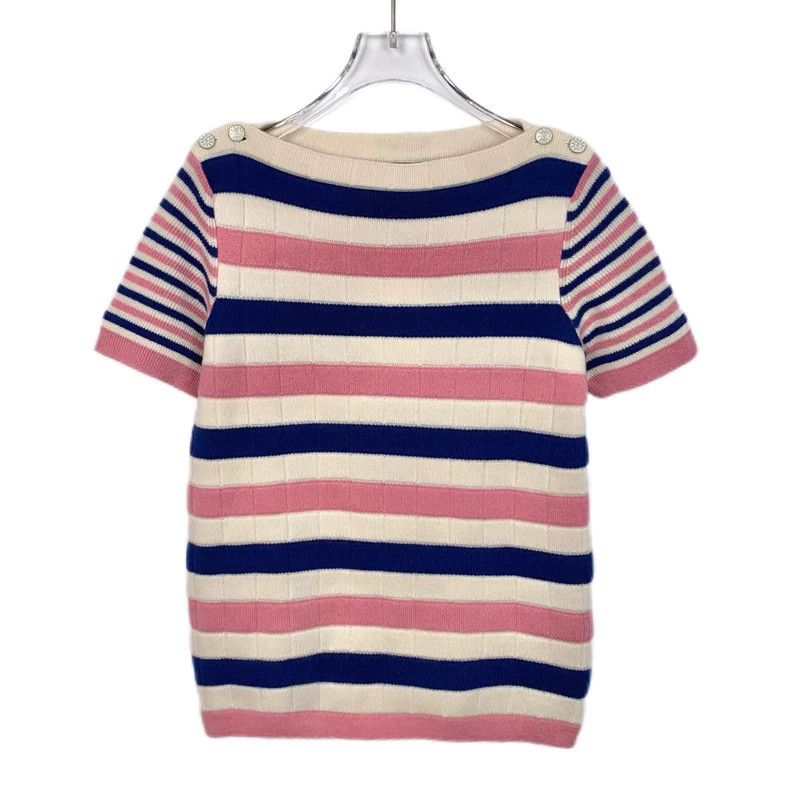 Chanel Chanel Striped Cashmere Knit Short Sleeve Top-dmc Size US XXS / EU 40 - 1 Thumbnail