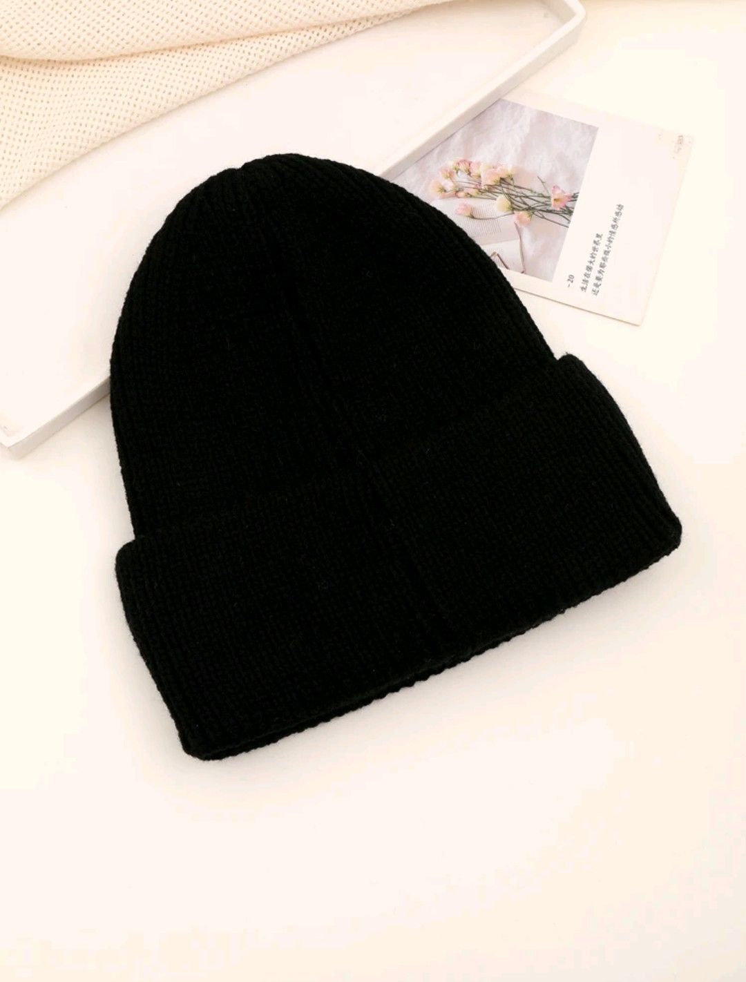Japanese Brand Solid Knit Black Beanie sh Size ONE SIZE - 3 Thumbnail