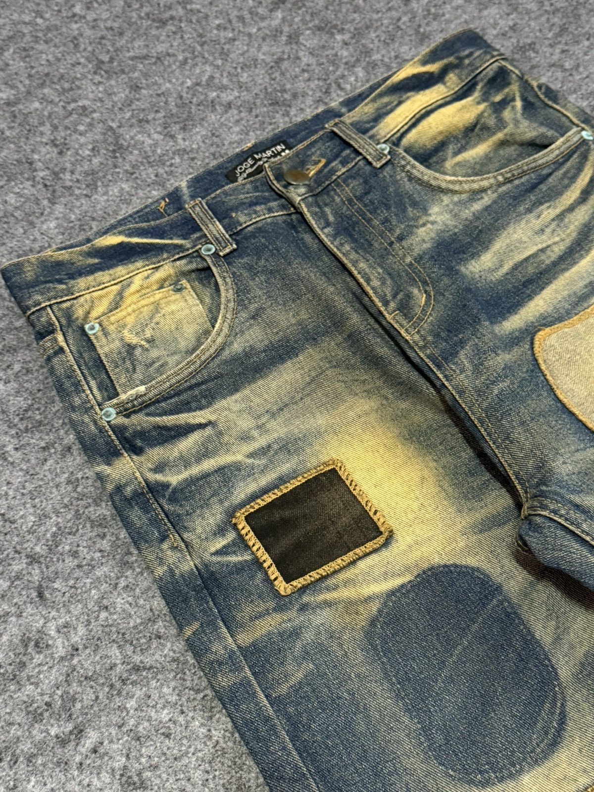 Japanese Brand Joge Martin Japan Mud Wash Rusty Patchwork Tapered Jeans Size US 31 - 10 Thumbnail