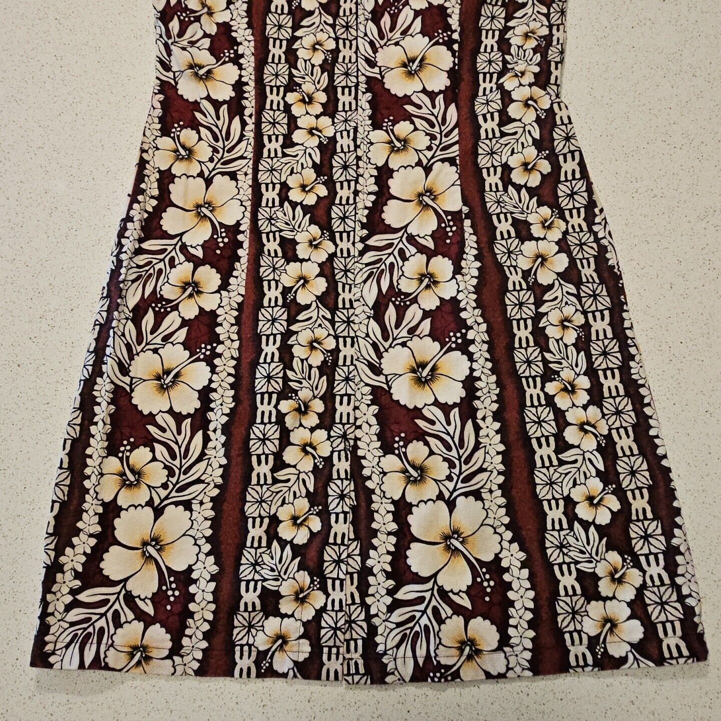Vintage Hawaiian Flavor Tapa Cloth Print Dress M Brown Handmade Slee Size M / US 6-8 / IT 42-44 - 9 Thumbnail