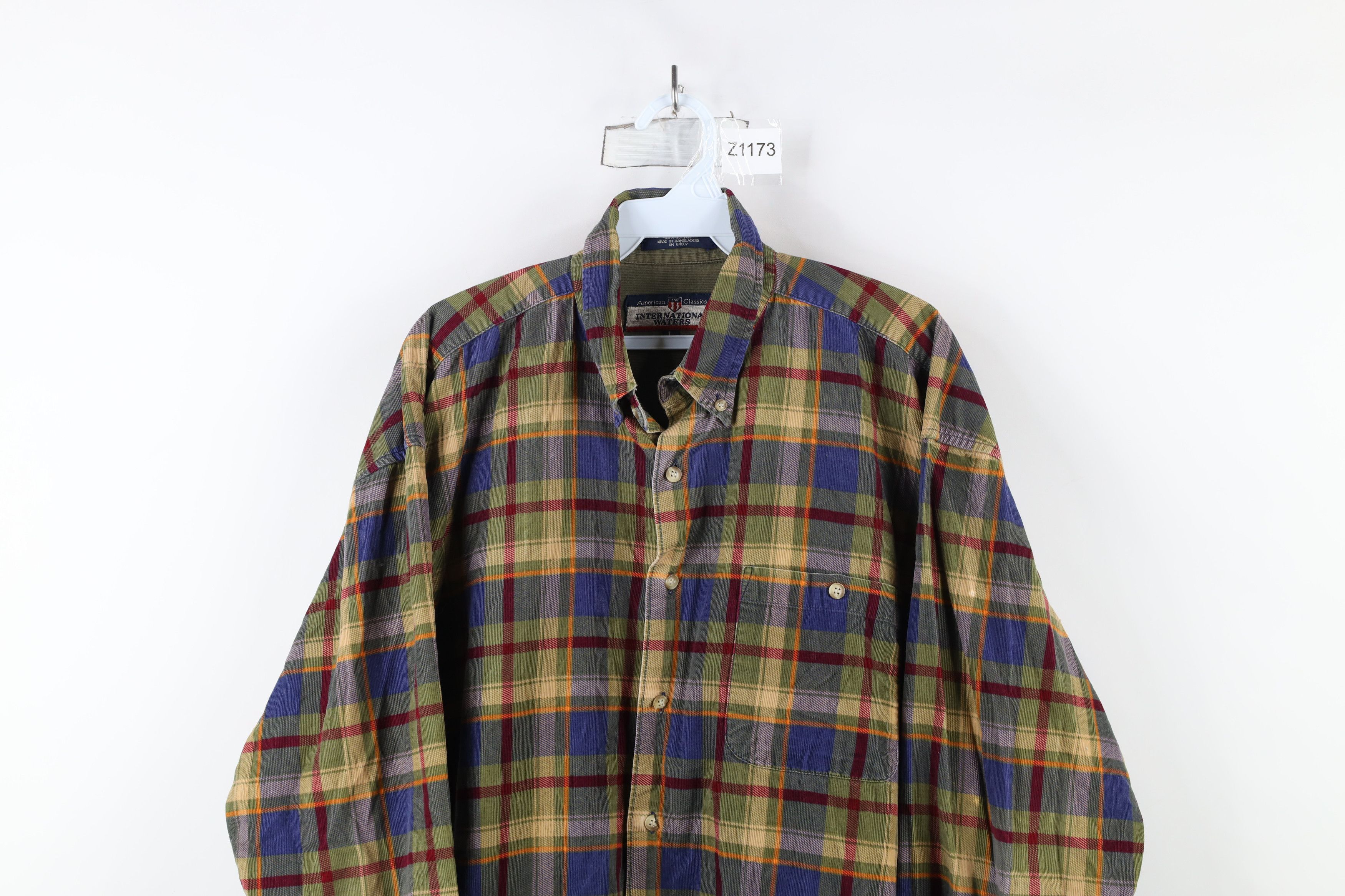 Vintage Vintage 90s Streetwear Plaid Corduroy Button Down Shirt Size US L / EU 52-54 / 3 - 2 Thumbnail