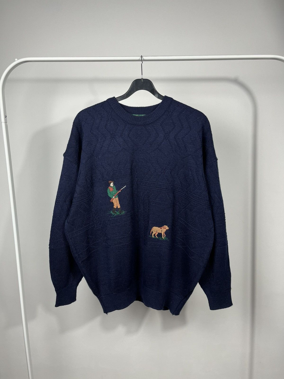Other Vintage Navy Knit Sweater Hunting Embroidery Dog Man Size US M / EU 48-50 / 2 - 1 Thumbnail