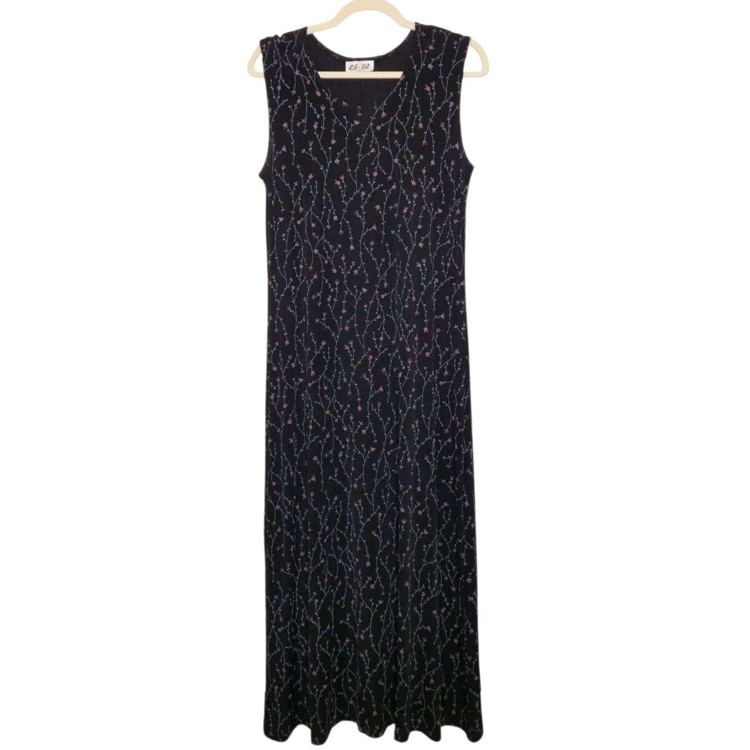 Vintage VINTAGE 90s Dress Cardigan Maxi Black Women M Long Slouchy Stretchy Floral Flower Goth 2 Piece ES SE Dress Size M Womens Size M / US 6-8 / IT 42-44 - 2 Thumbnail