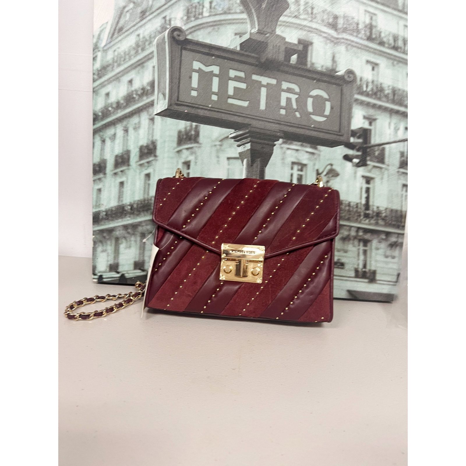 Michael Kors Michael Kors 35F1GXOL2U Rose Medium Flap Burgundy Studded Size ONE SIZE - 2 Thumbnail