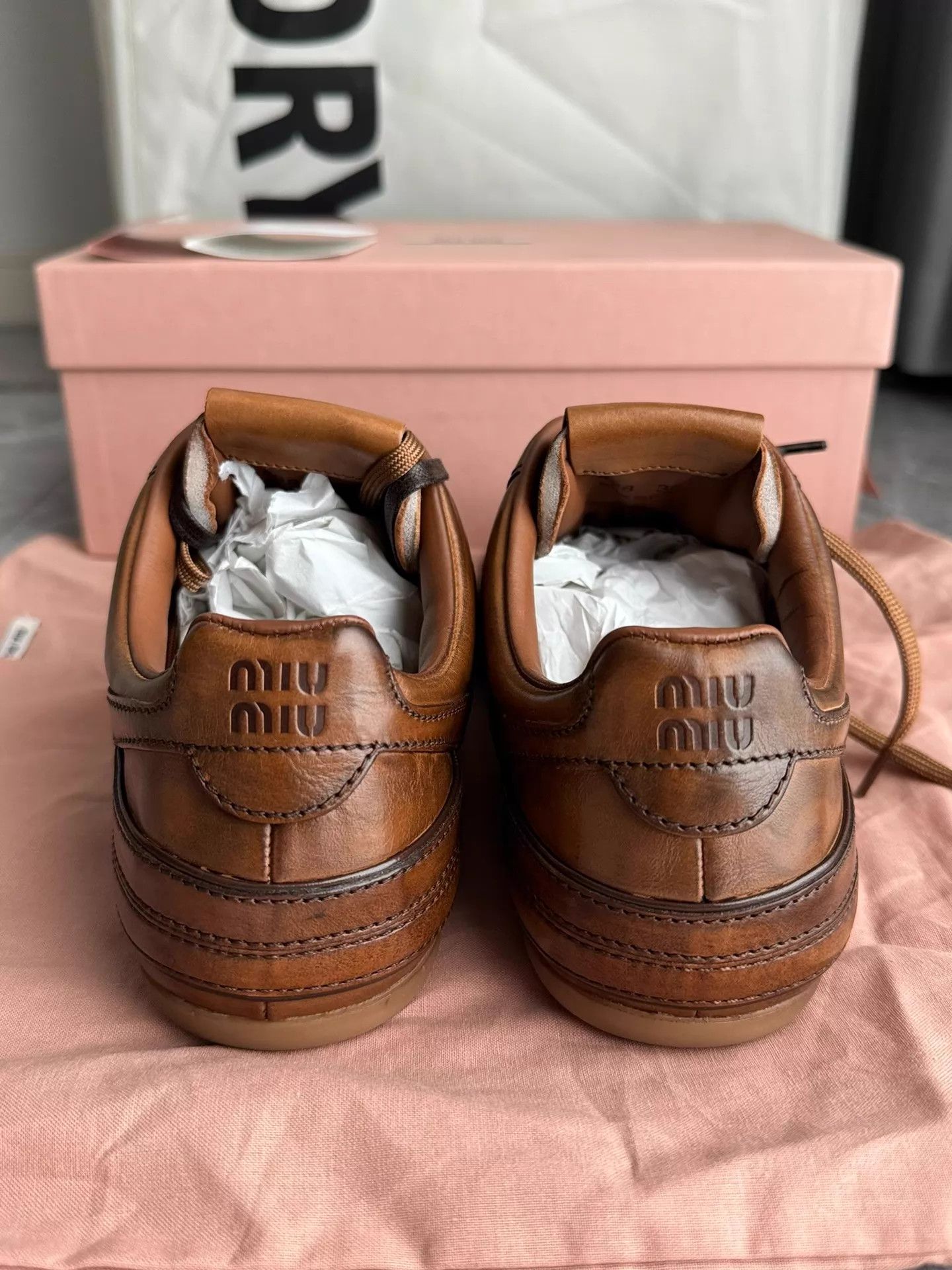 Miu Miu Miu Miu 25FW Gym Leather Double Laces Brown Flat 36 Size US 5.5 / IT 35.5 - 4 Thumbnail
