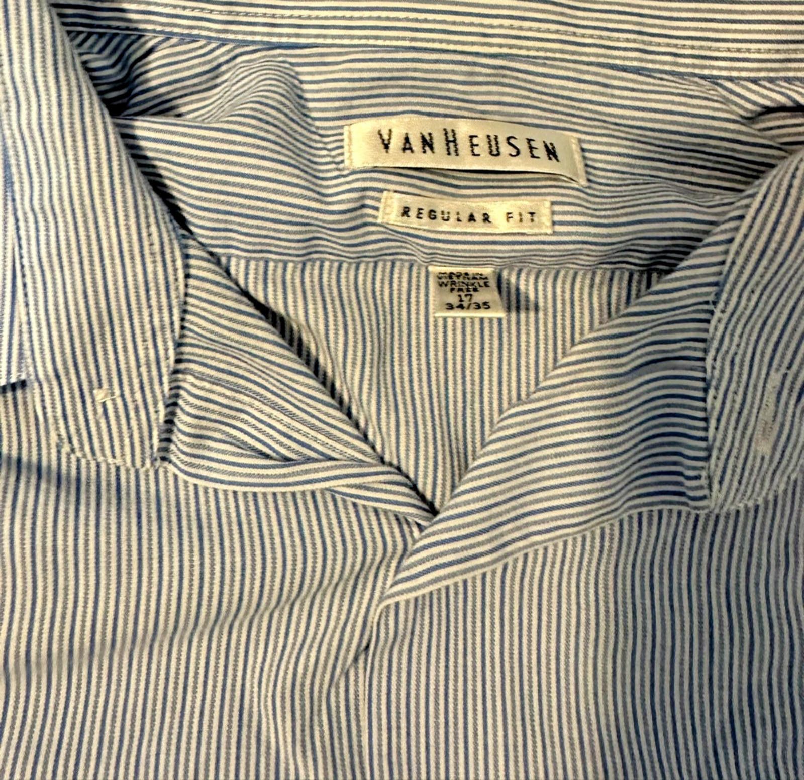 Van Heusen Van Heusen Men's Slim Fit Blue-White Stripe Dress Shirt L Size 44R - 7 Thumbnail
