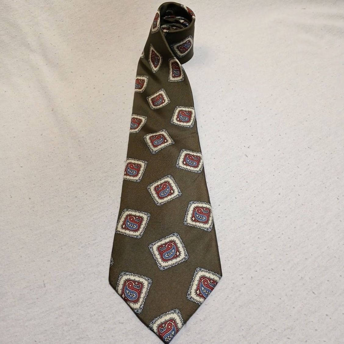 Vintage Premier Stock Tie Silk Silver Necktie Geometric Pattern Mens Classic 57-60 Silver, Red, Blue, Cream Designer Handmade Silk Tie Size ONE SIZE - 2 Thumbnail