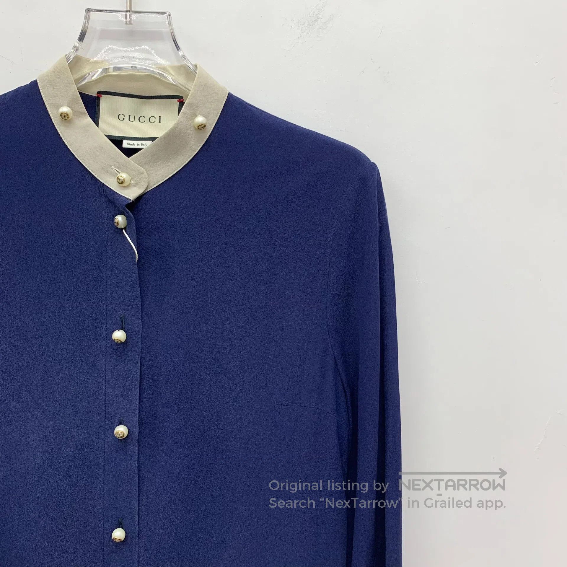 Gucci Guicci Dark blue lace design mulberry silk single-breasted Size XS / US 0-2 / IT 36-38 - 3 Thumbnail