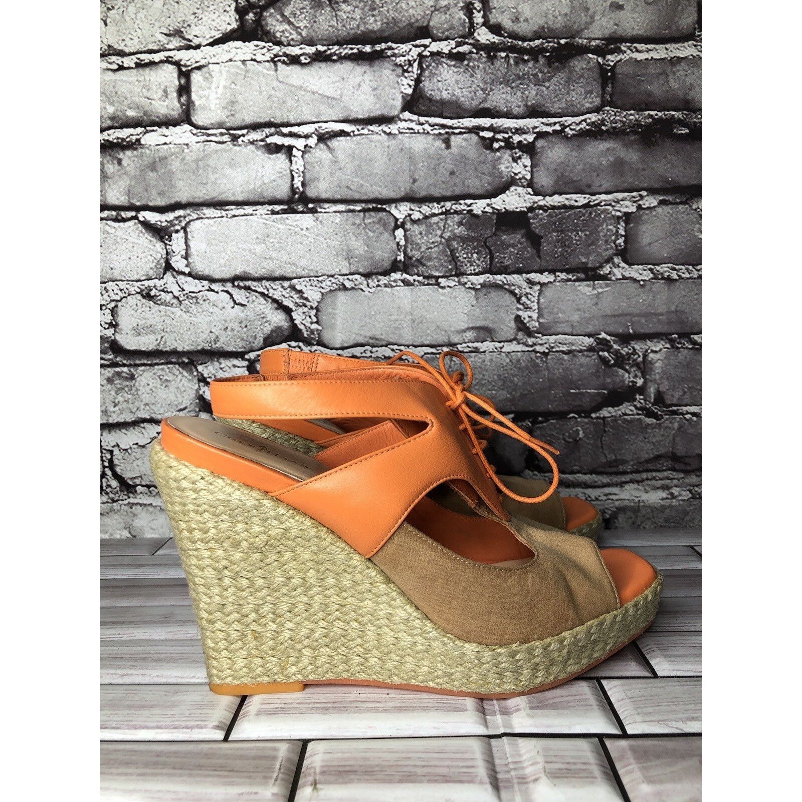 Cole Haan Cole Haan Orange Leather Lace Up Wedge Espadrilles Sandals W Size US 9.5 / IT 39.5 - 14 Thumbnail