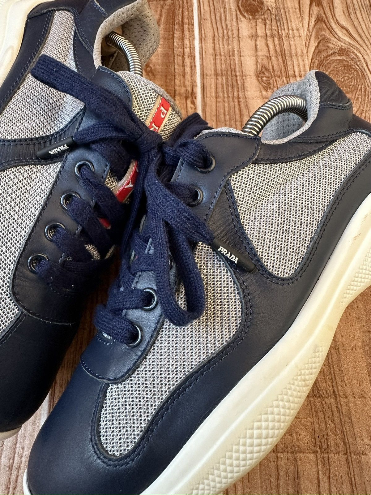 Prada Prada Americas Cup Blue Leather Low Top Sneaks Size US 6 / EU 39 - 7 Thumbnail