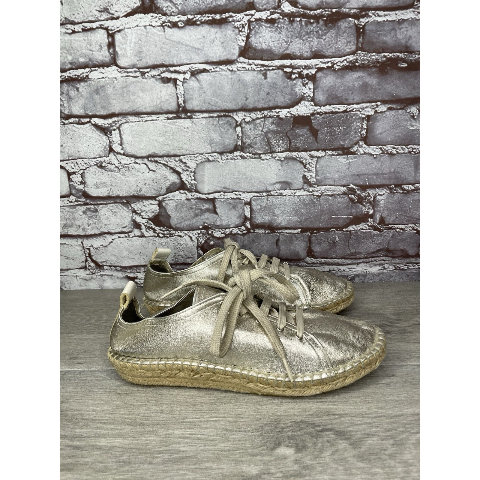 Other Maypol Silver Leather Espadrilles Casual Lace Up Shoes Women Size US 7.5 / IT 37.5 - 19 Thumbnail