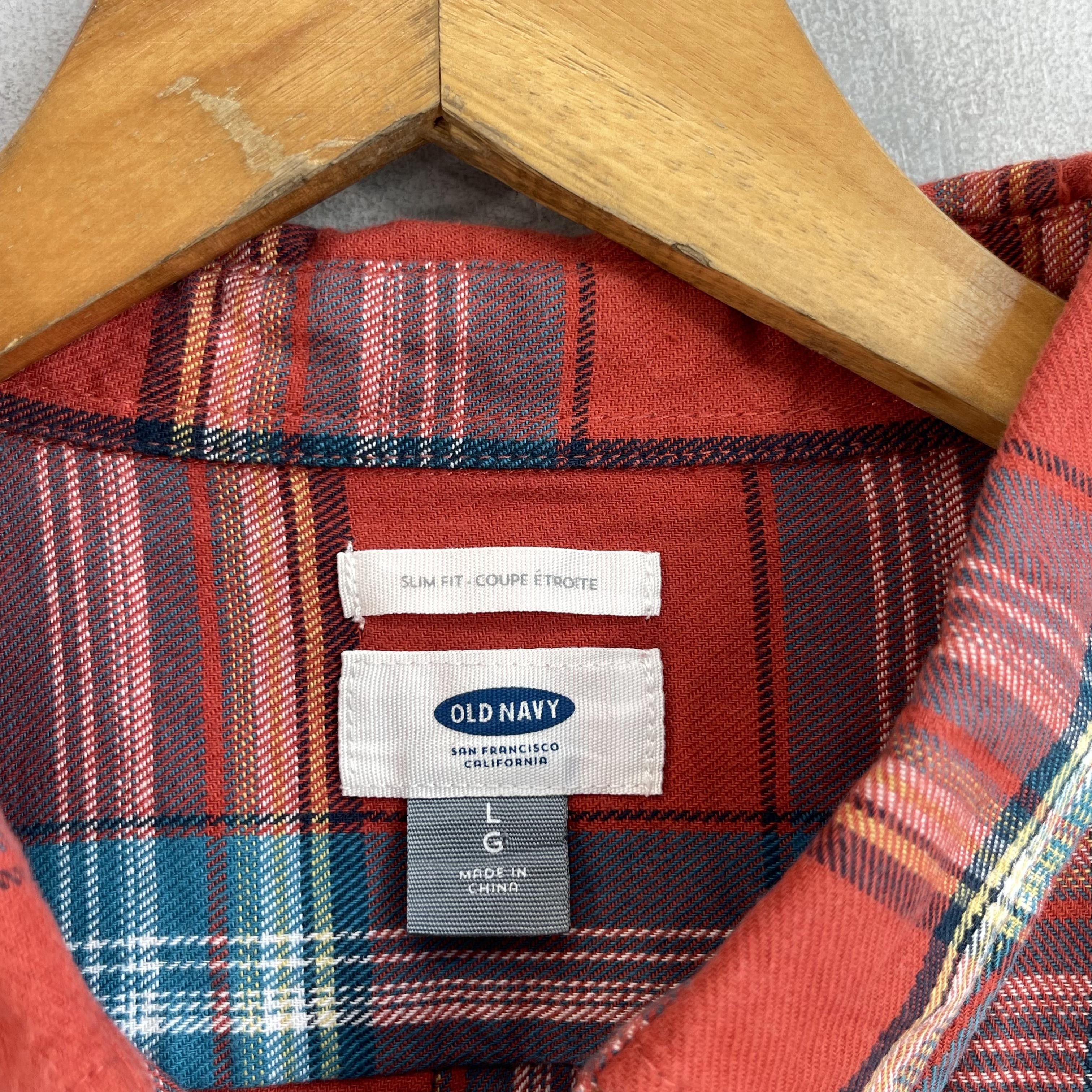 Flannel × Japanese Brand Vintage Old Navy Plaid Tartan Orange Button Up Flannel Size US L / EU 52-54 / 3 - 4 Thumbnail