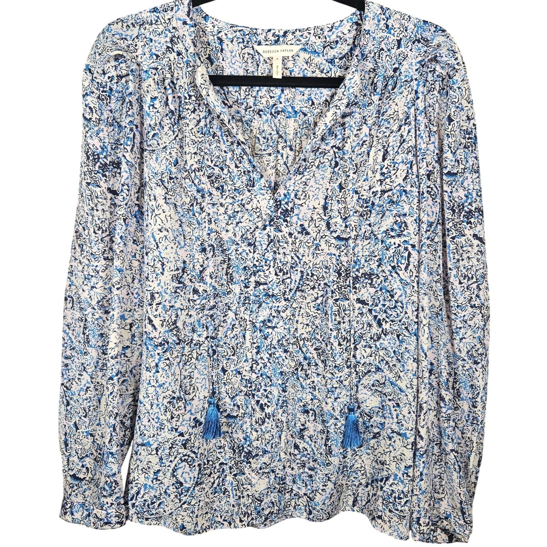 Rebecca Taylor Rebecca Taylor Silk Blue Black Long Sleeve Blouse 6 Office B Size M / US 6-8 / IT 42-44 - 2 Thumbnail