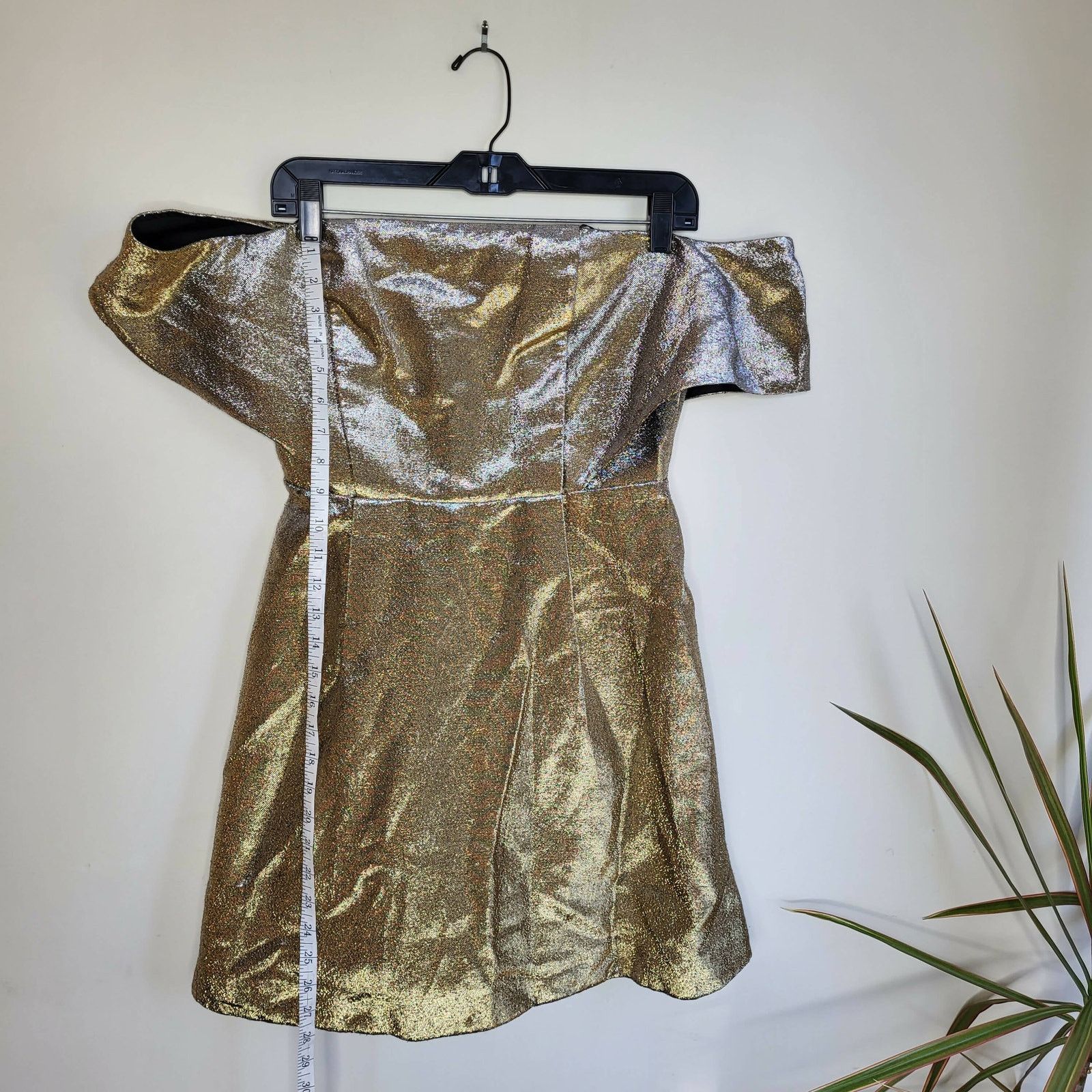 Sandro Sandro Metallic Off-the-Shoulder A-line Mini Dress - Gold Size L / US 10 / IT 46 - 13 Thumbnail