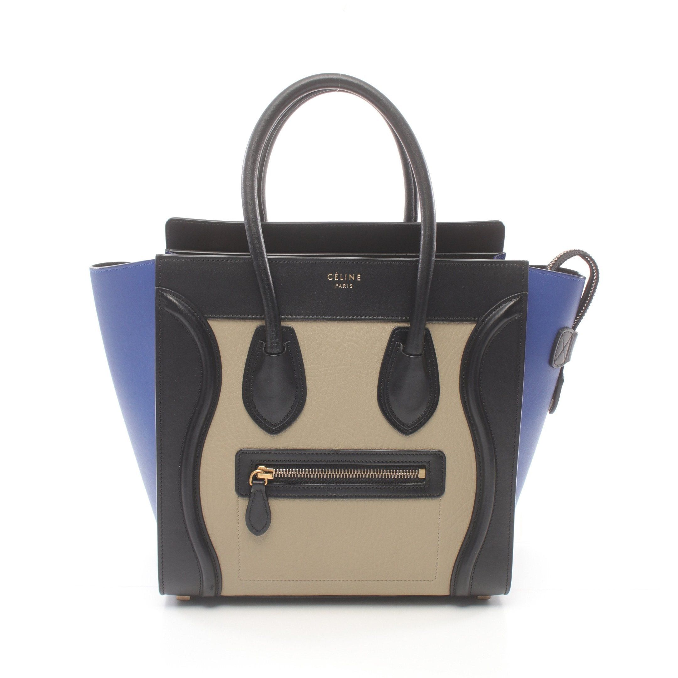 Celine Celine Luggage Micro Shopper Handbag Tote Bag Leather Black Blue Beige Size ONE SIZE - 1 Thumbnail