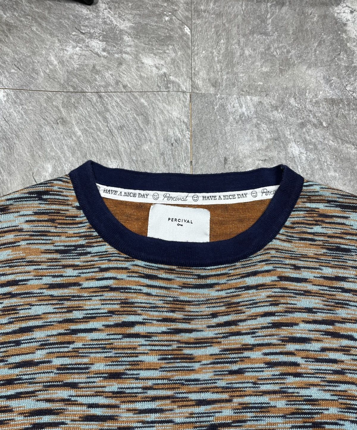 Percival Percival Blue and Orange with Dynamic Pattern KnitTextured Size US L / EU 52-54 / 3 - 2 Thumbnail
