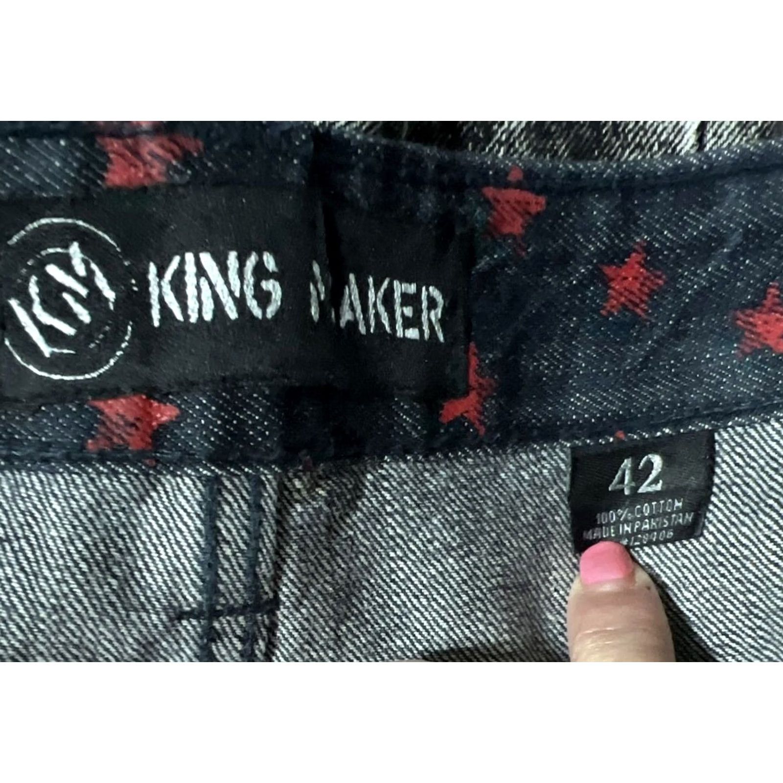 Denime VTG King Maker Denim Shorts Mens 42 Wide Leg Baggy Hip Hop Retro Y2K Flag Size US 40 / EU 56 - 6 Thumbnail