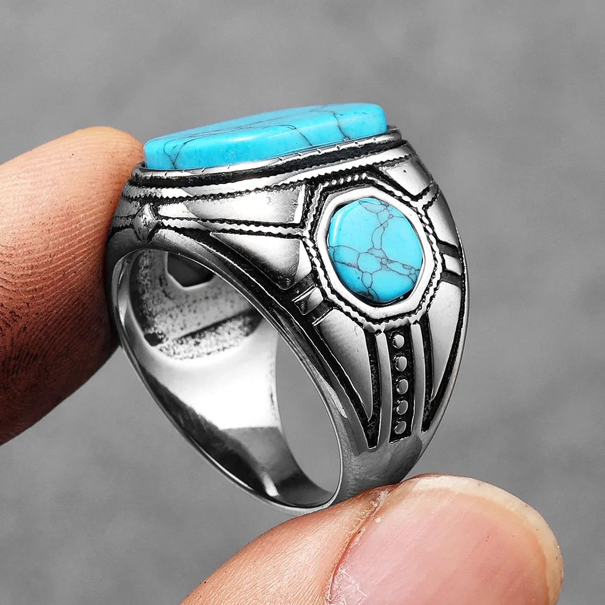 Japanese Brand × Jewelry × Vintage Luxury Turquoise Carved Ring Size ONE SIZE - 2 Thumbnail