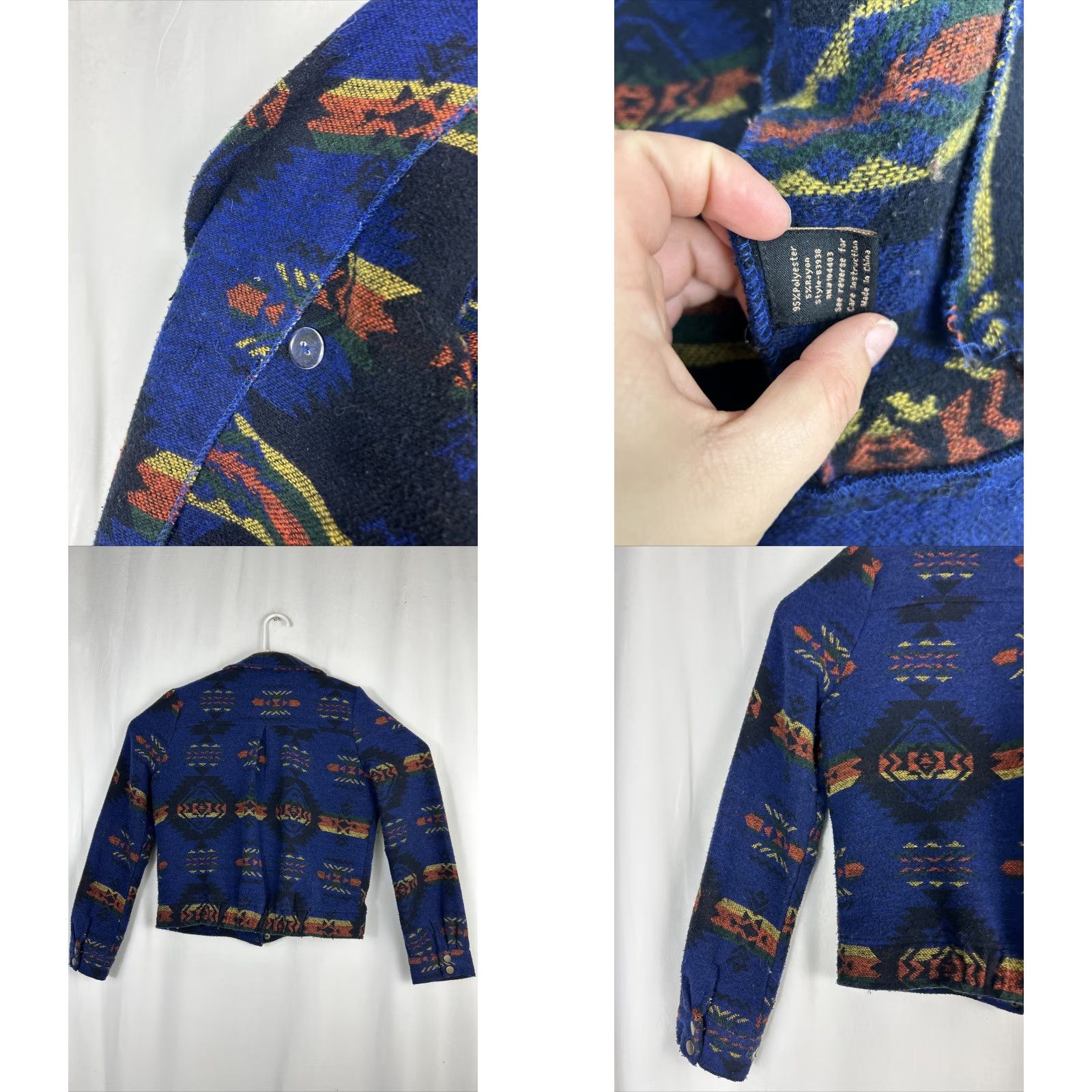 Vintage Blu Pepper Jacket Womens M Blue Zip Up Moto Style Southwest Aztec Cropped Size M / US 6-8 / IT 42-44 - 8 Thumbnail