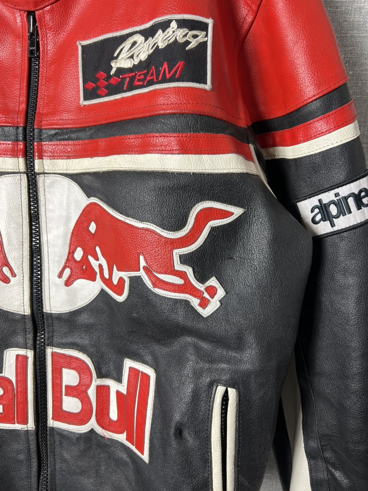 Genuine Leather × Red Bull × Vintage REAL BULL Racing Leather Jacket Biker Alpinestars Michelin Size US L / EU 52-54 / 3 - 5 Thumbnail