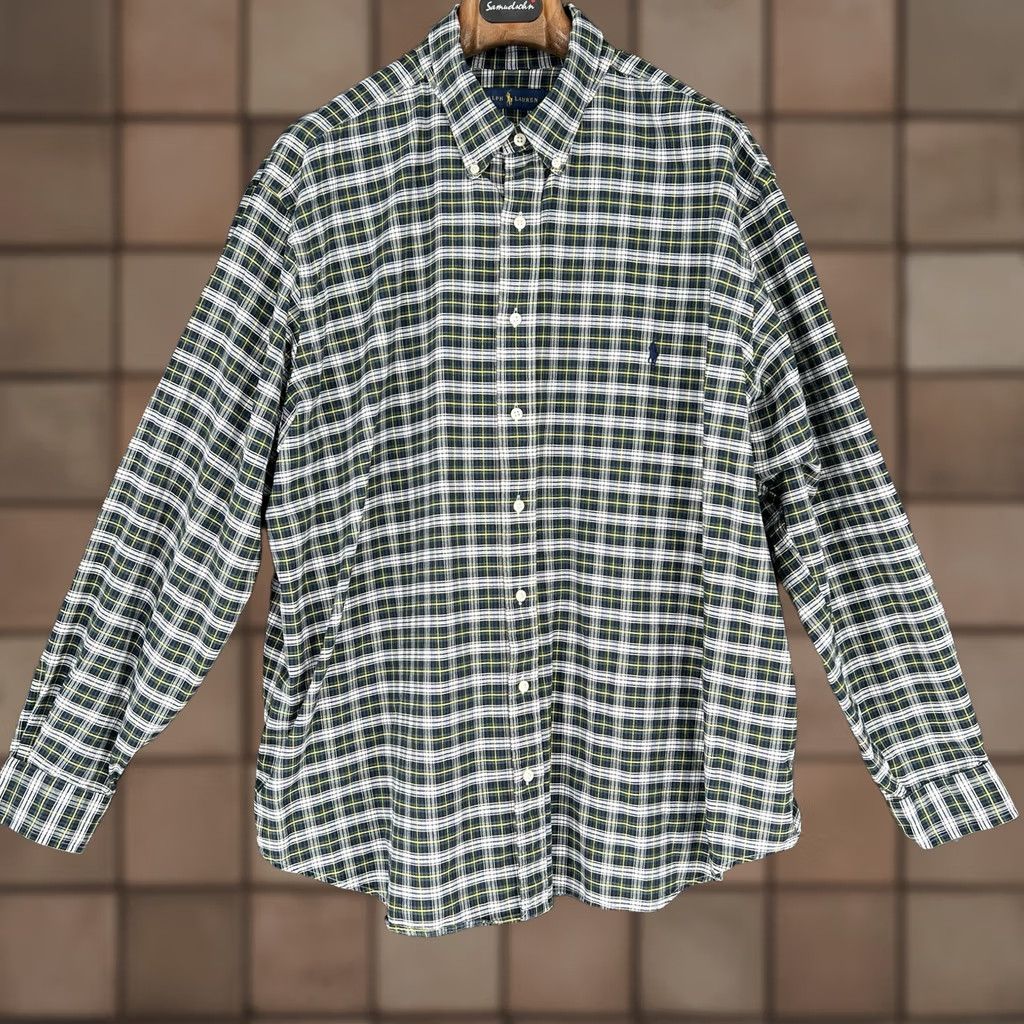 Polo Ralph Lauren VINTAGE Polo Ralph Lauren Logo Shirt Big Size 2XB Men's Cotton Long Sleeve Plaid Green Size US XXL / EU 58 / 5 - 1 Thumbnail