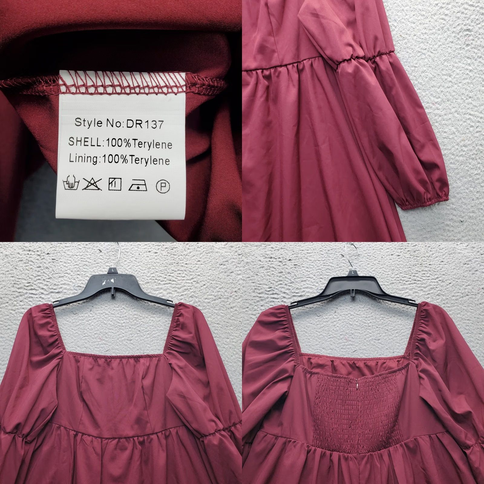 Vintage Exlura Dress Womens Medium Burgundy Balloon Sleeve Square Neck Smocked Back Zip - Womens Size M Burgundy Ballon Sleeve Square Neck Casual Dress Size M / US 6-8 / IT 42-44 - 8 Thumbnail