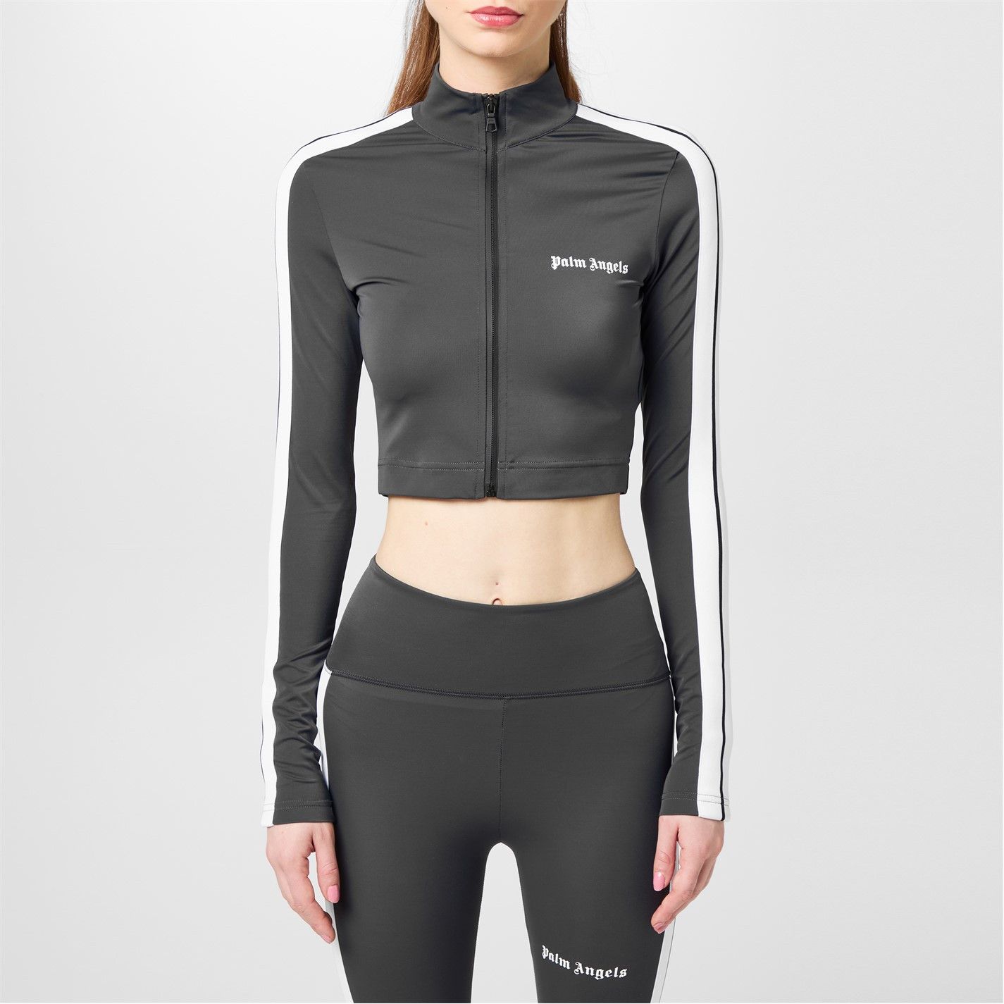 Palm Angels o1g2r1mq0325 Long Sleeve Track Crop Top in Grey & White Size L / US 10 / IT 46 - 3 Thumbnail