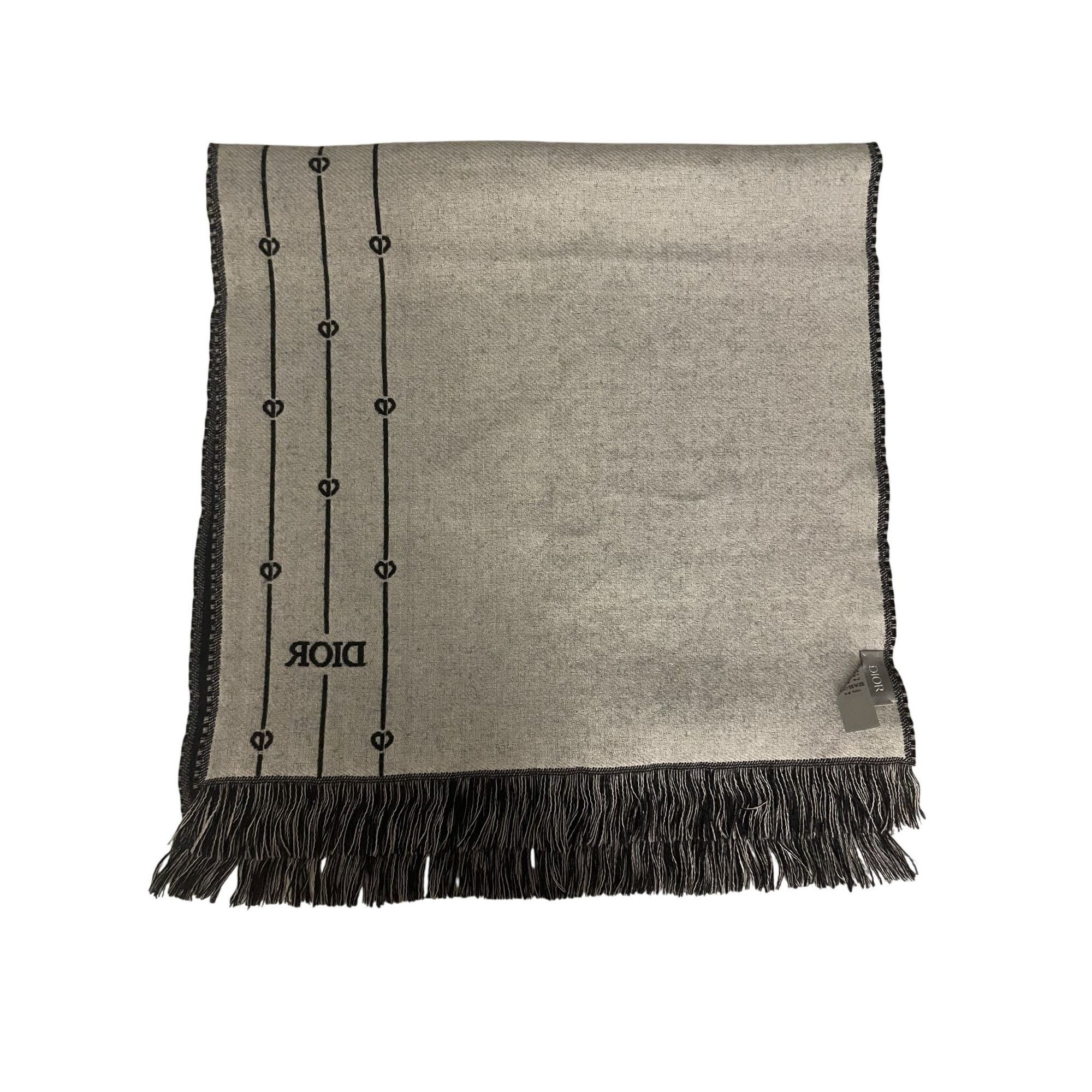 Dior Christian Dior Black Wool Scarf W/ Monogram Pattern & Fringe Size ONE SIZE - 7 Thumbnail