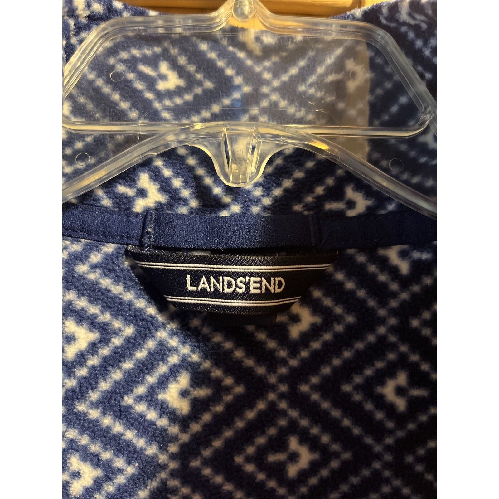 Lands' End Lands End Women M 10-12 Blue Geometric Fleece 1/4 Zip Jacket Size M / US 6-8 / IT 42-44 - 4 Thumbnail