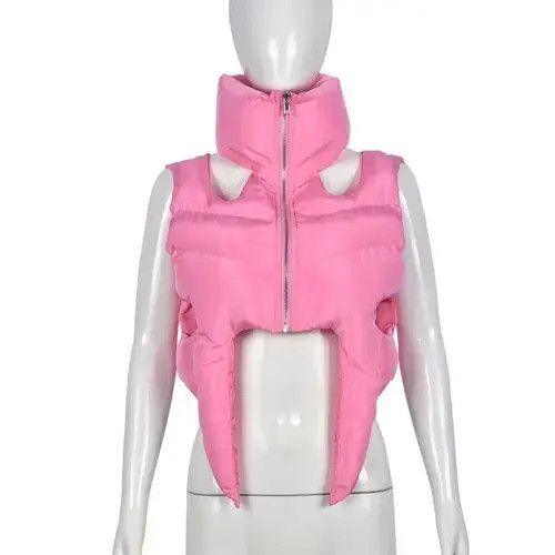 Japanese Brand Pink Sexy Cut Out Cropped Puffer Jackets Women Size ONE SIZE - 5 Thumbnail