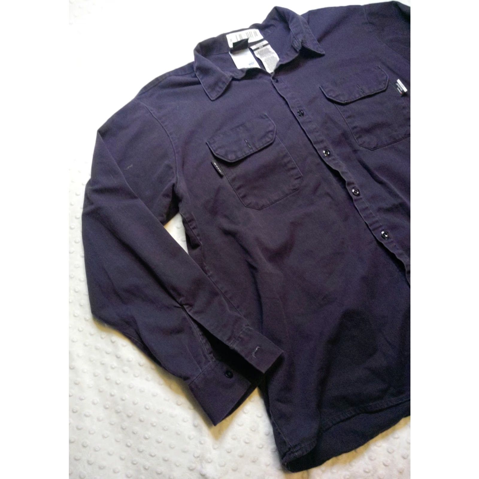 Essentials Steel Guard Essentials FR Mens Shirt L Navy Blue Cotton Twill Button-Down Long Sleeve Pockets All Seasons Workwear Cat Theme Mens Size US L / EU 52-54 / 3 - 3 Thumbnail