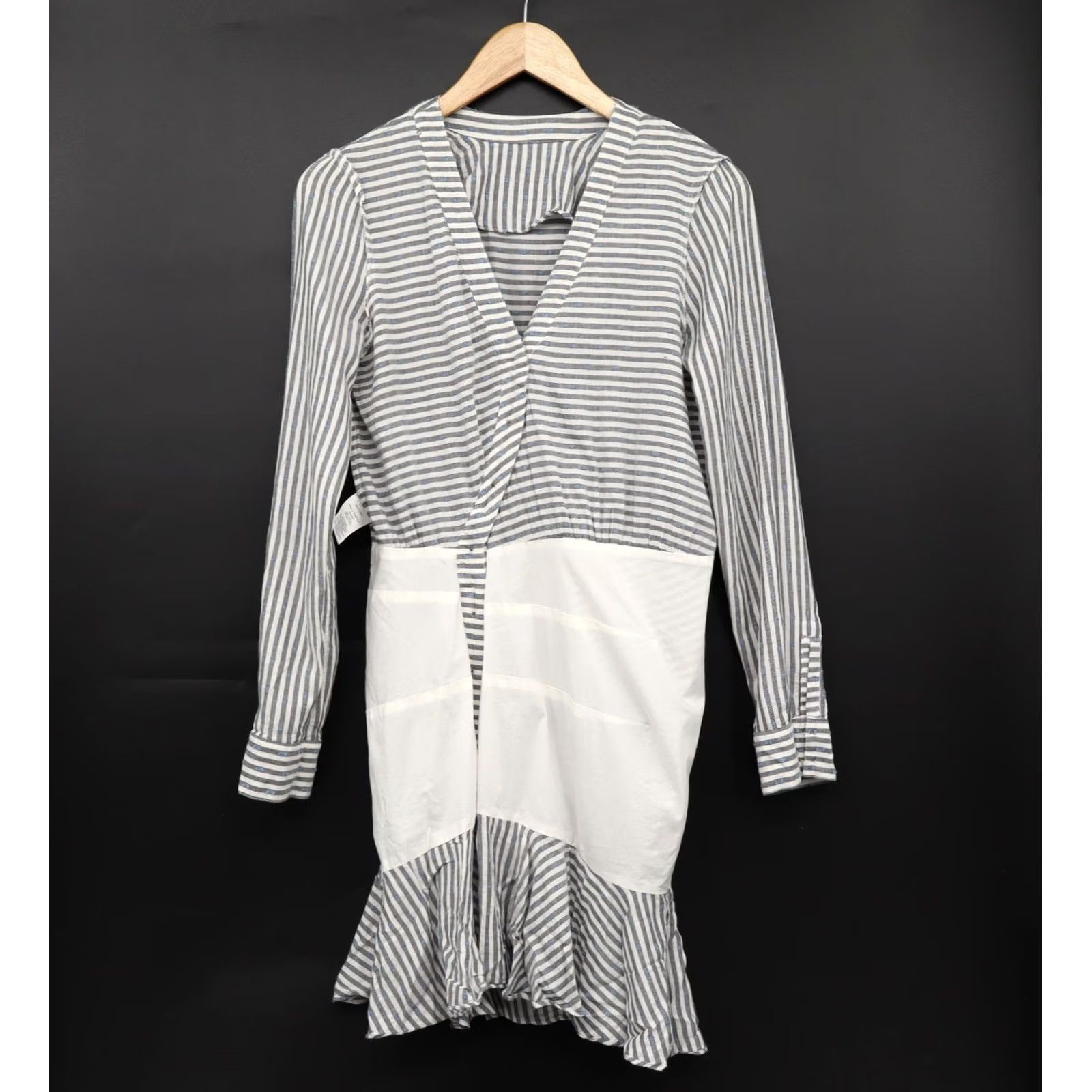 Veronica Beard VERONICA BEARD Dress Kai Ruffle Striped Blue Swiss Dot Long Sleeve Sz 6 Blue Womens Mini Dress Size M / US 6-8 / IT 42-44 - 3 Thumbnail