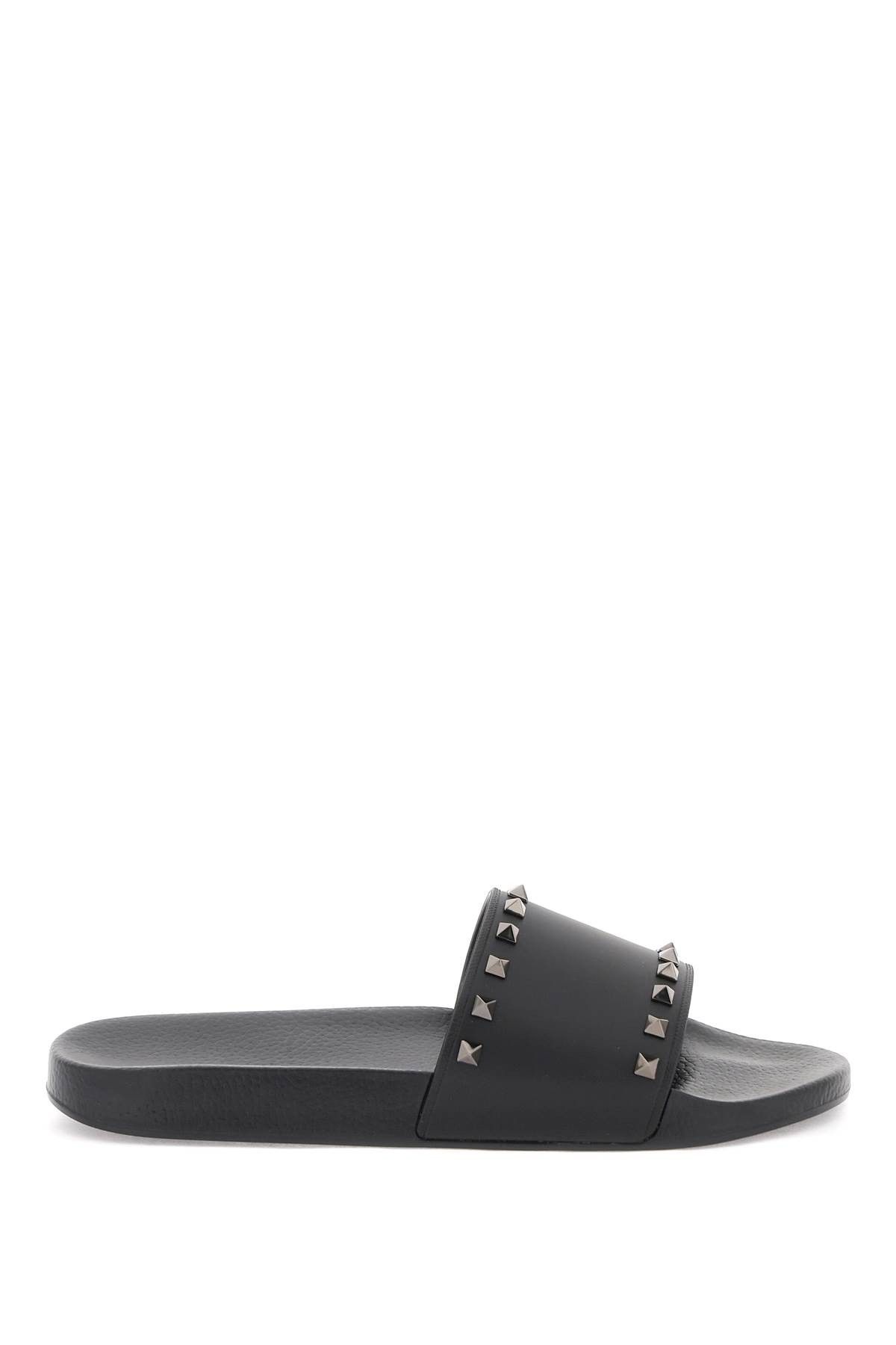 image of Valentino Garavani Rockstud Slides in Nero Al Campione, Men's (Size 7)
