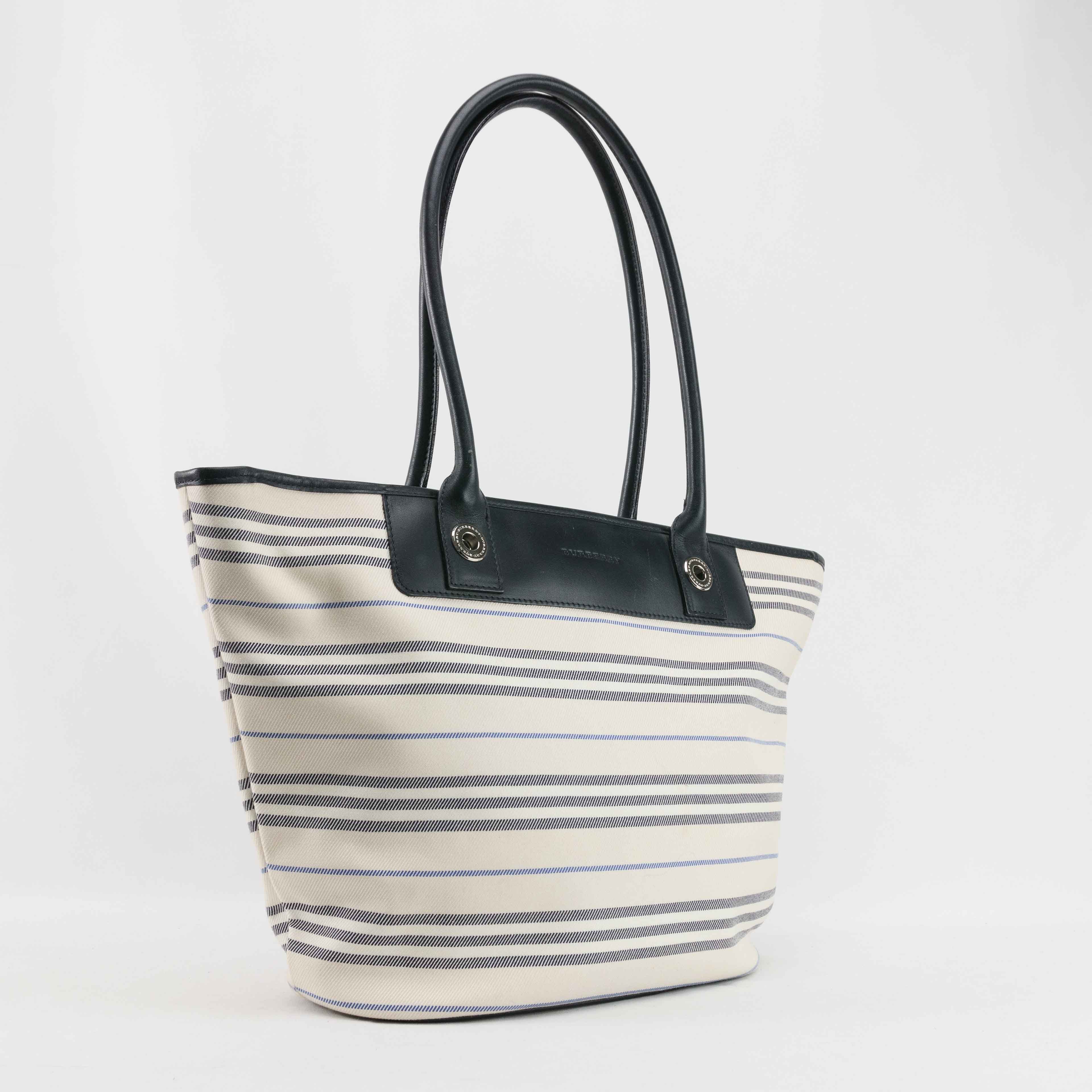 Burberry Burberry Striped Canvas Leather Tote Bag Size ONE SIZE - 1 Thumbnail