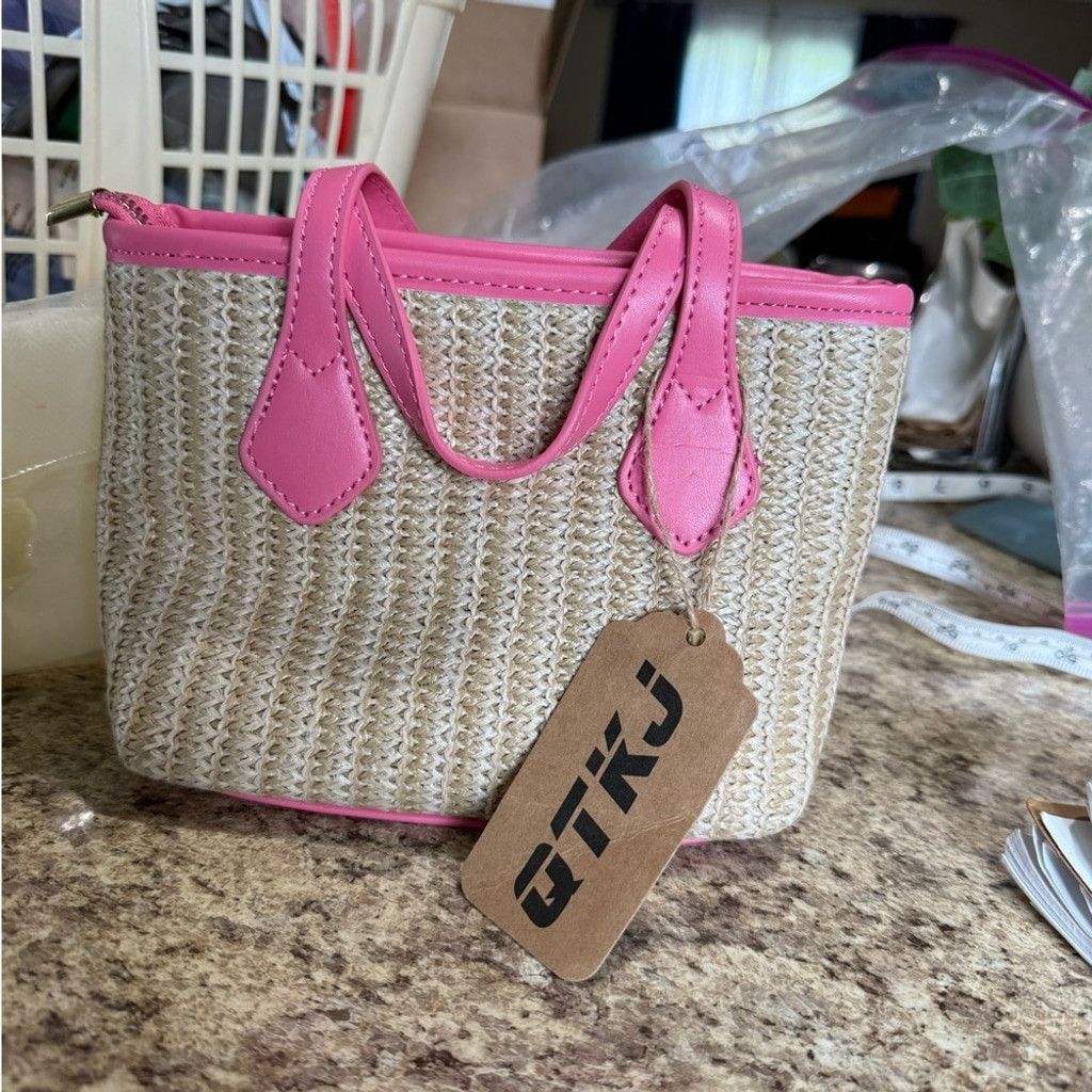 Other Pink and Cream Woven Mini Bag with Textured Design Size ONE SIZE - 1 Thumbnail