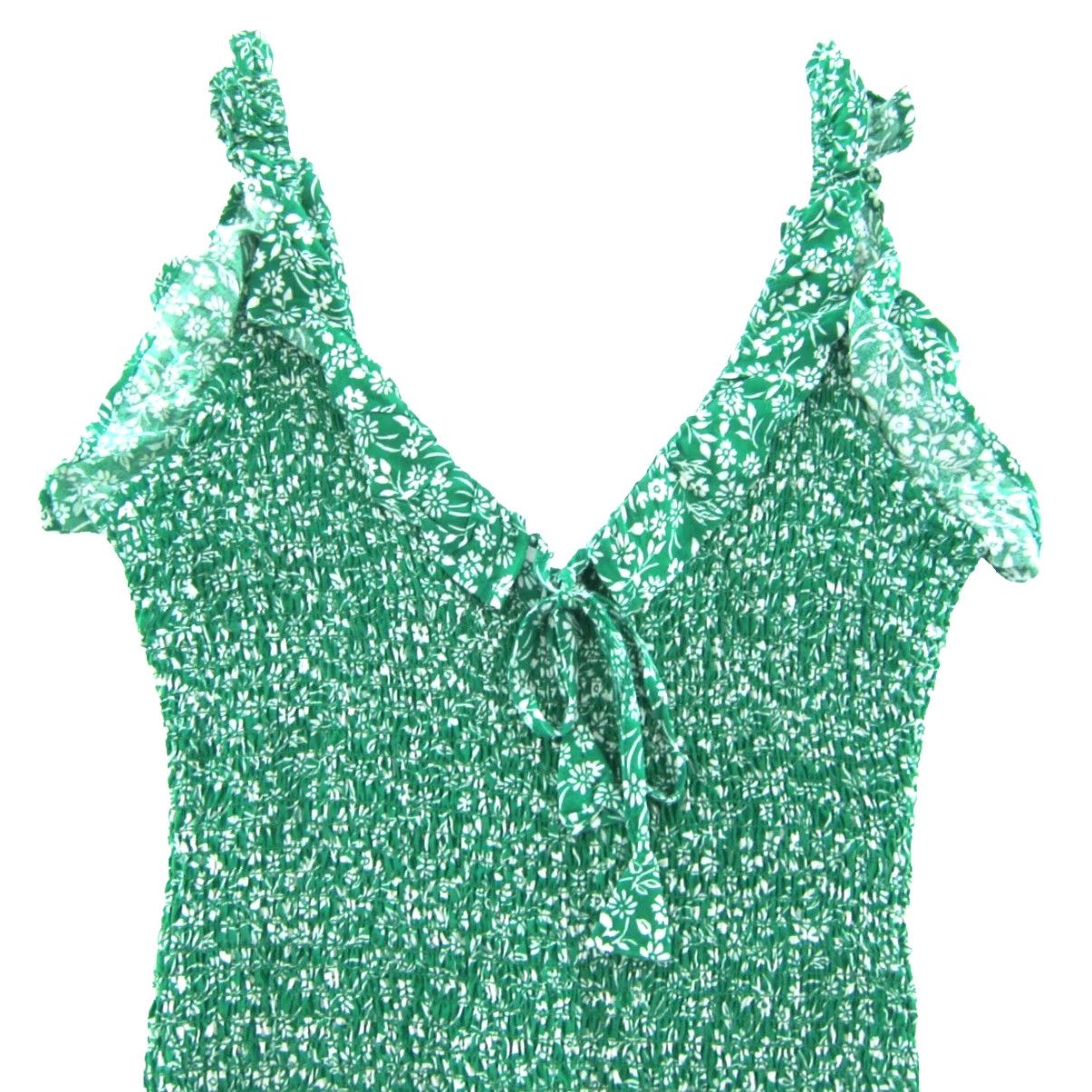 Vintage Japna 100% Rayon Green White Floral Stretch Tunic Bodycon Tank Dress Small Size S / US 4 / IT 40 - 4 Thumbnail