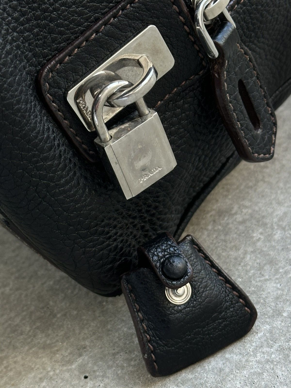 Prada Prada Vitello Daino Logo Bowler Black HandBag Unisex Luxury Size ONE SIZE - 7 Thumbnail